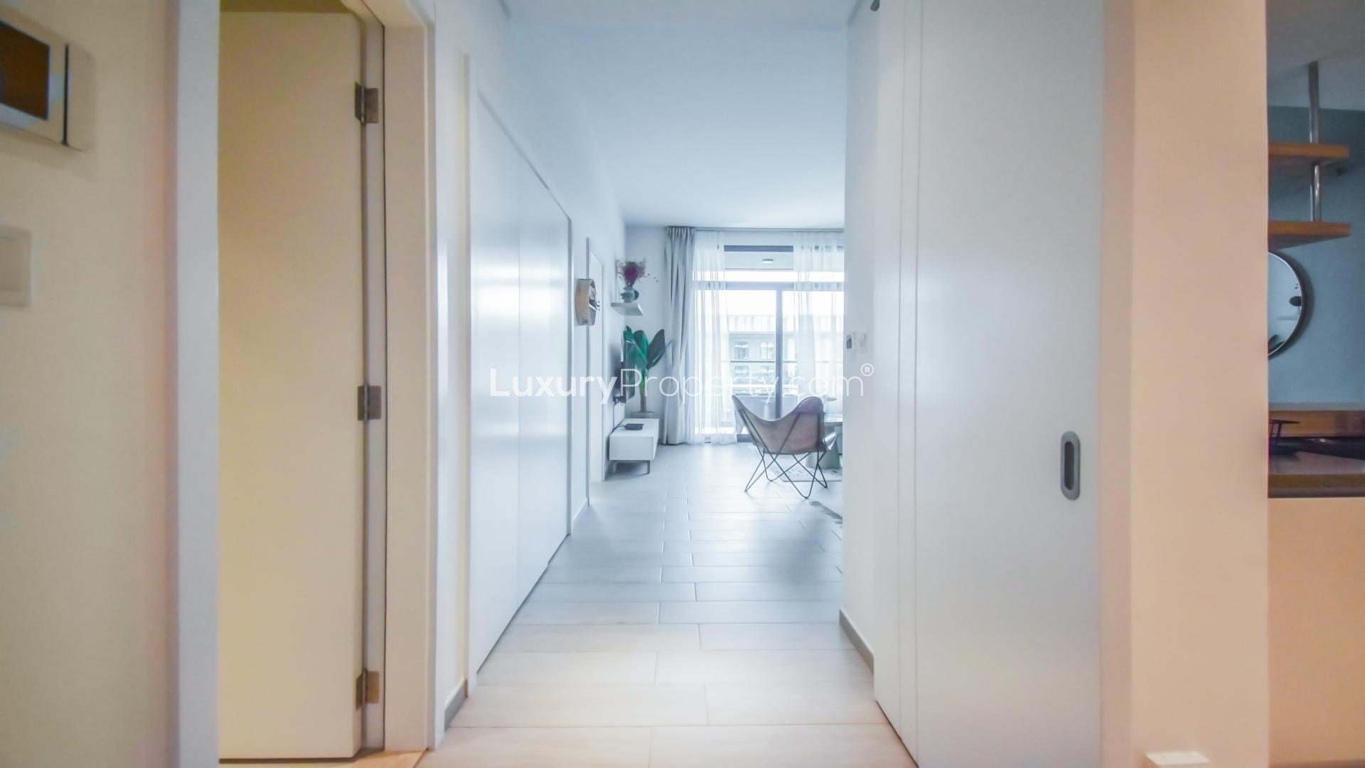 Brand new furnished apartment living room with garden view in Wilton Terraces 2