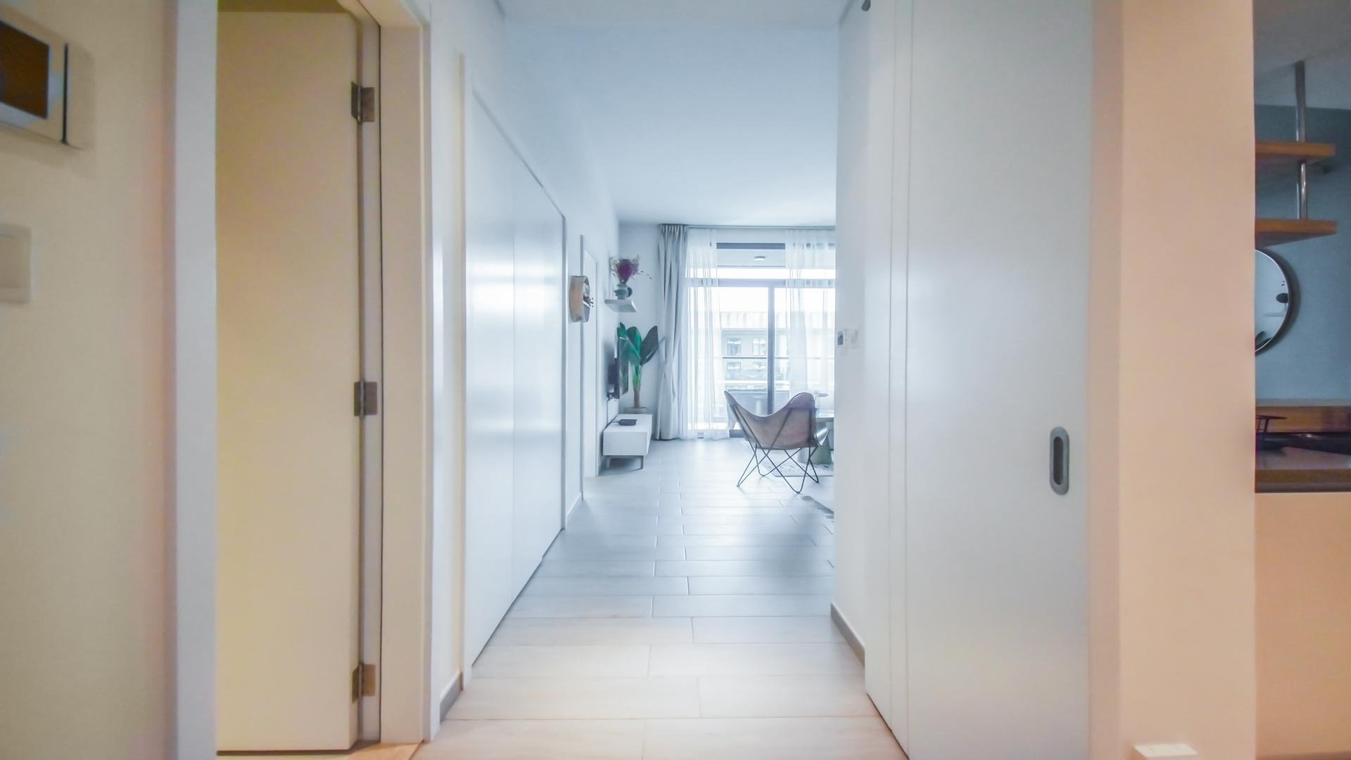 Brand new furnished apartment living room with garden view in Wilton Terraces 2