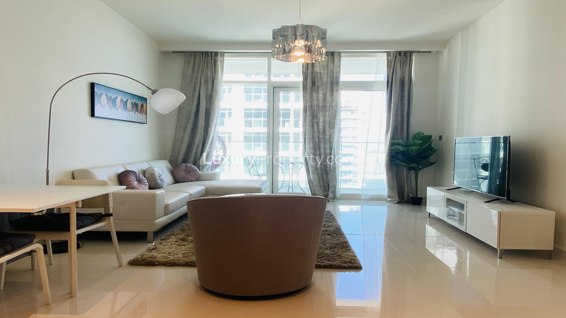 Aerial view of Dubai Harbour marina near Emaar Beachfront apartment for rent