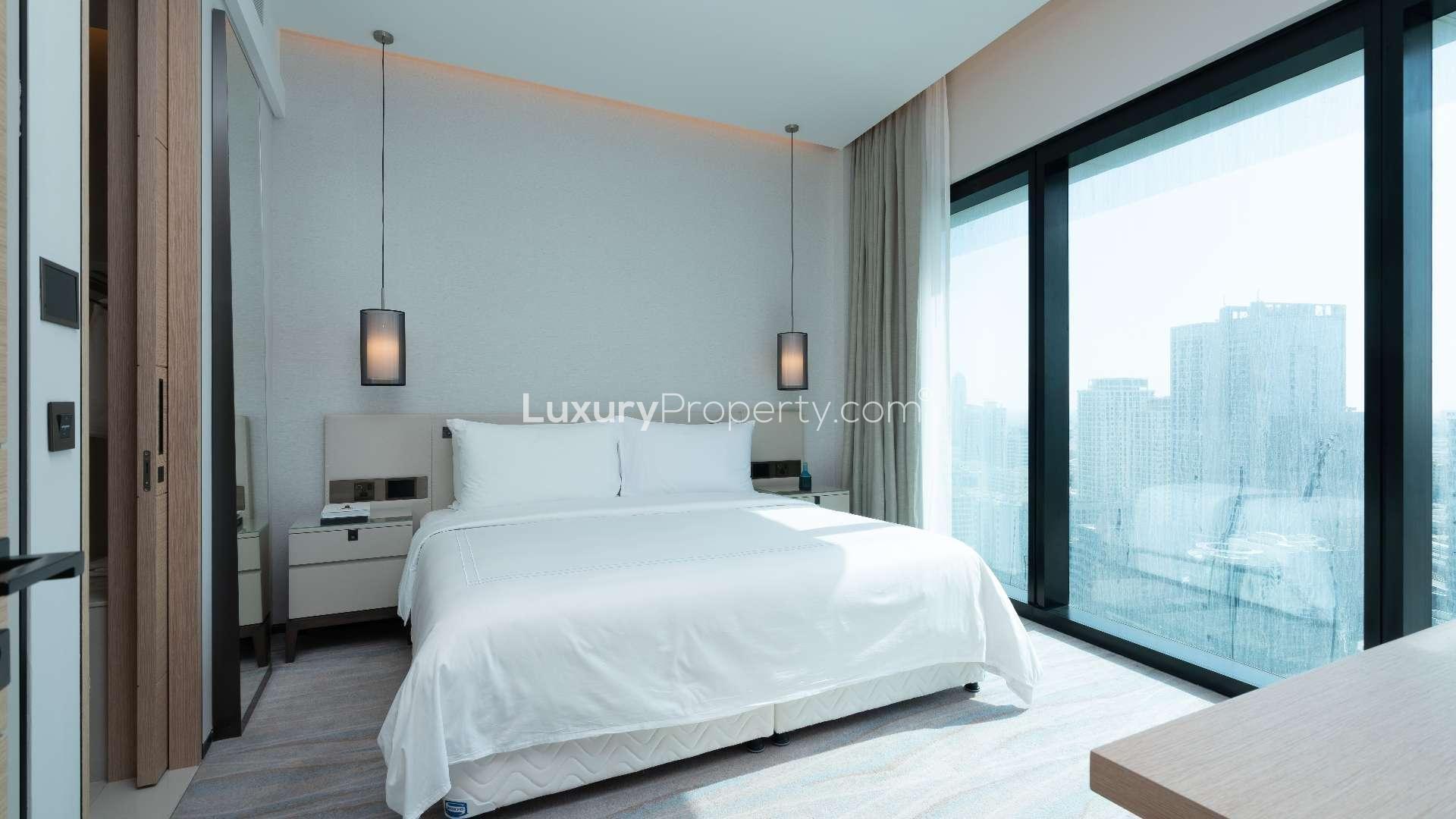 Modern bathroom in serviced one-bedroom apartment at The Address Jumeirah Beach Residence