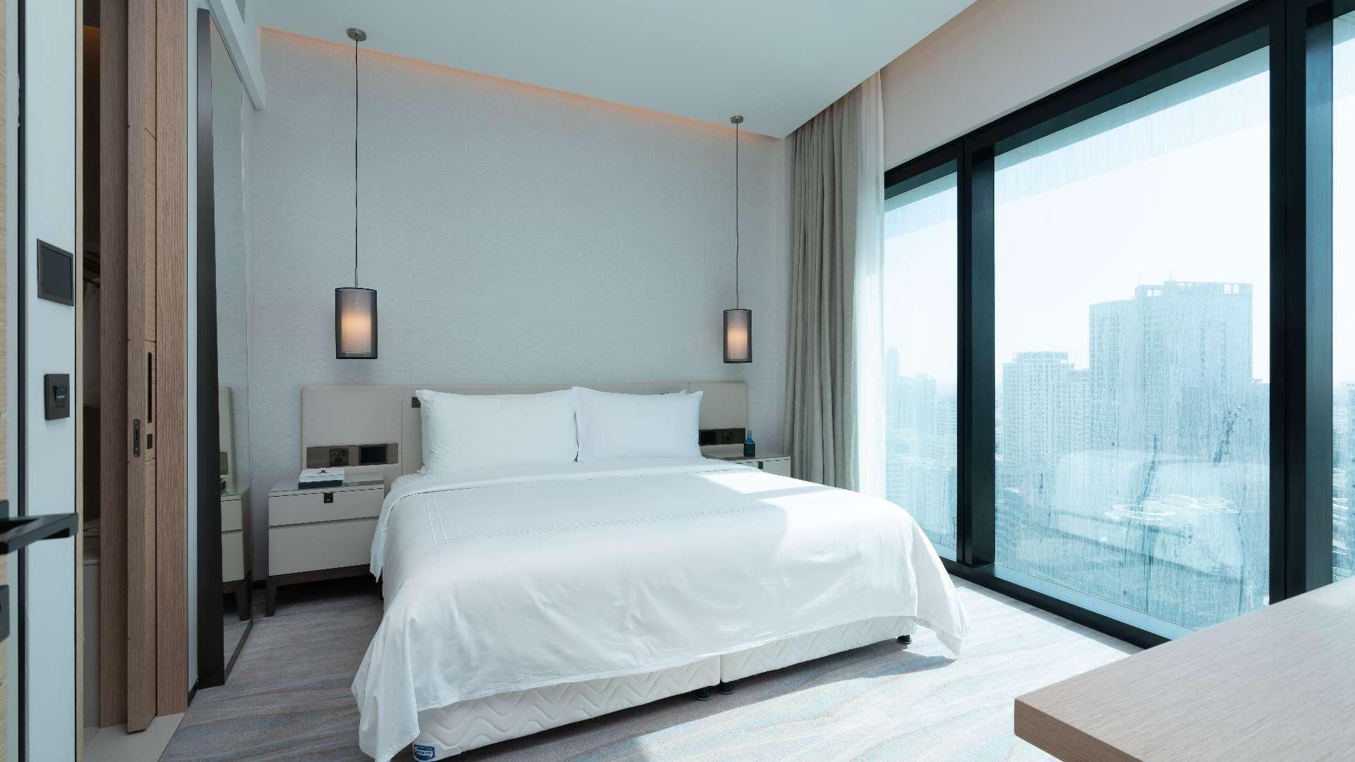 Modern bathroom in serviced one-bedroom apartment at The Address Jumeirah Beach Residence