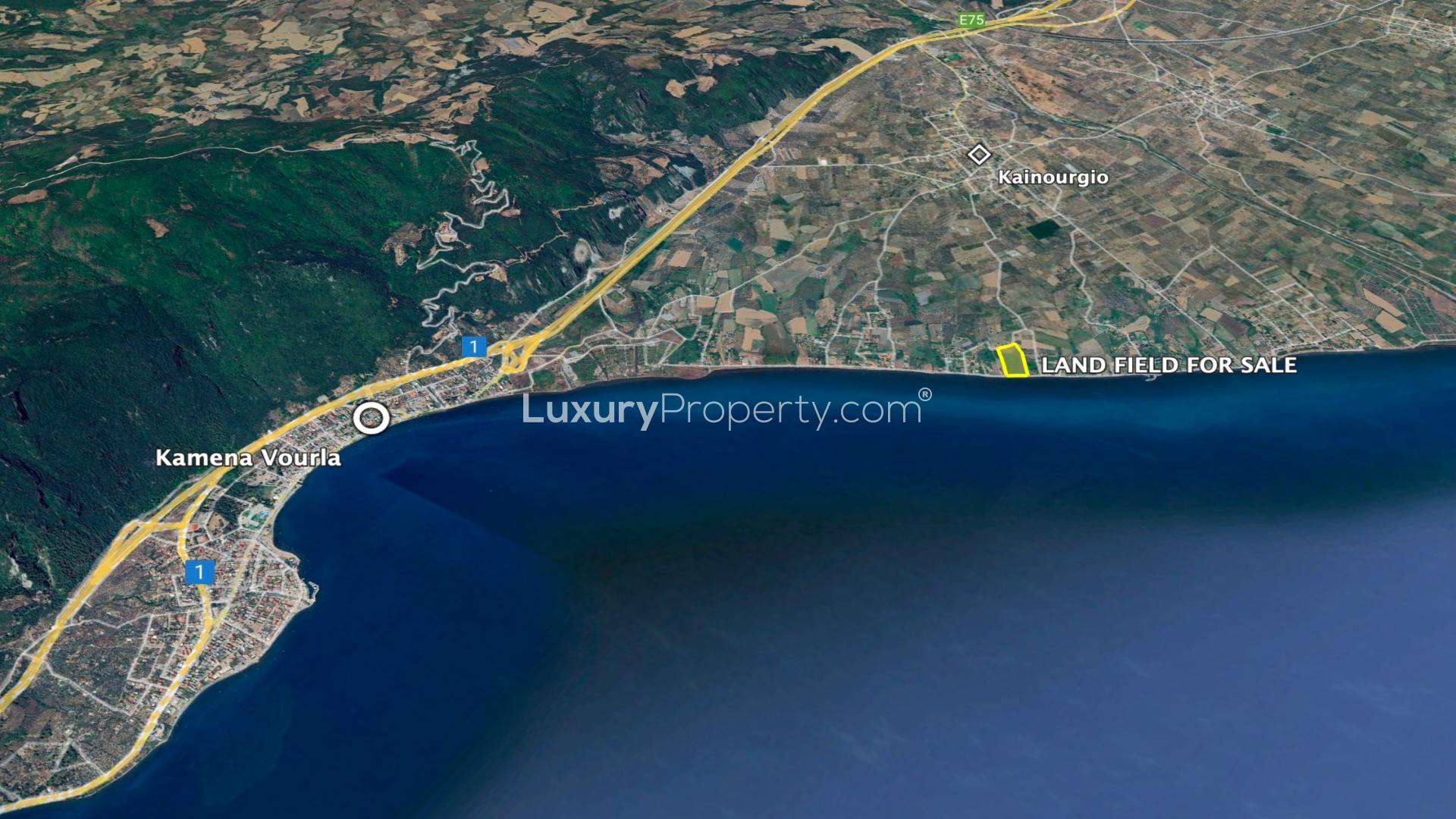 Coastal view of Kamena Vourla, Greece, showcasing exceptional land for sale