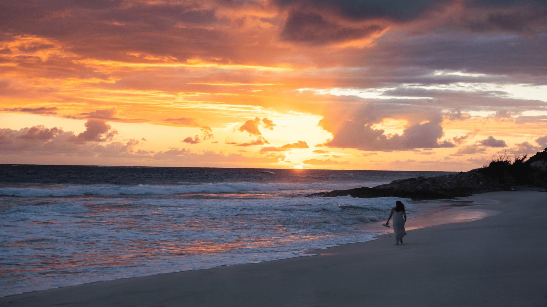 Sunset view on Baker's Bay beach, Abaco Islands, Bahamas – land for sale