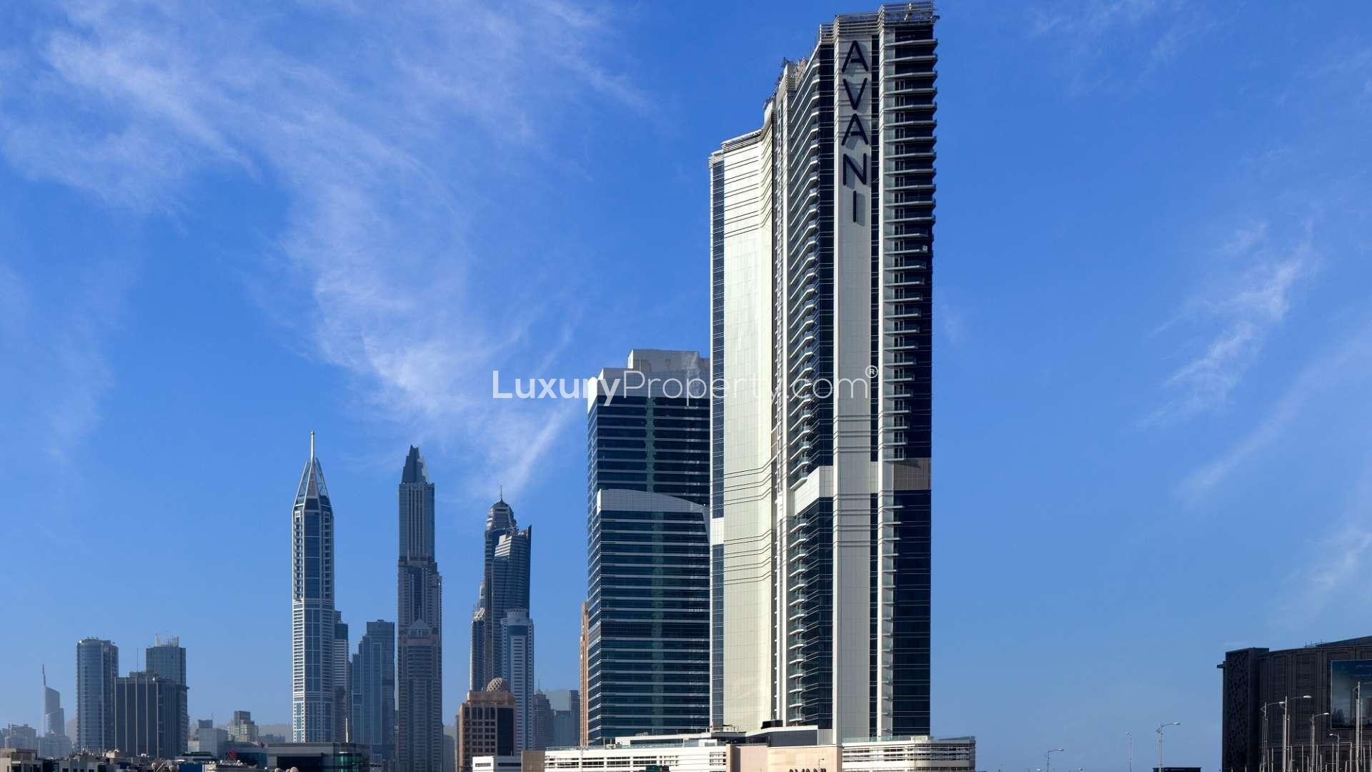 Luxurious living room with sea view in Avani Hotel Serviced Apartment, Dubai Media City