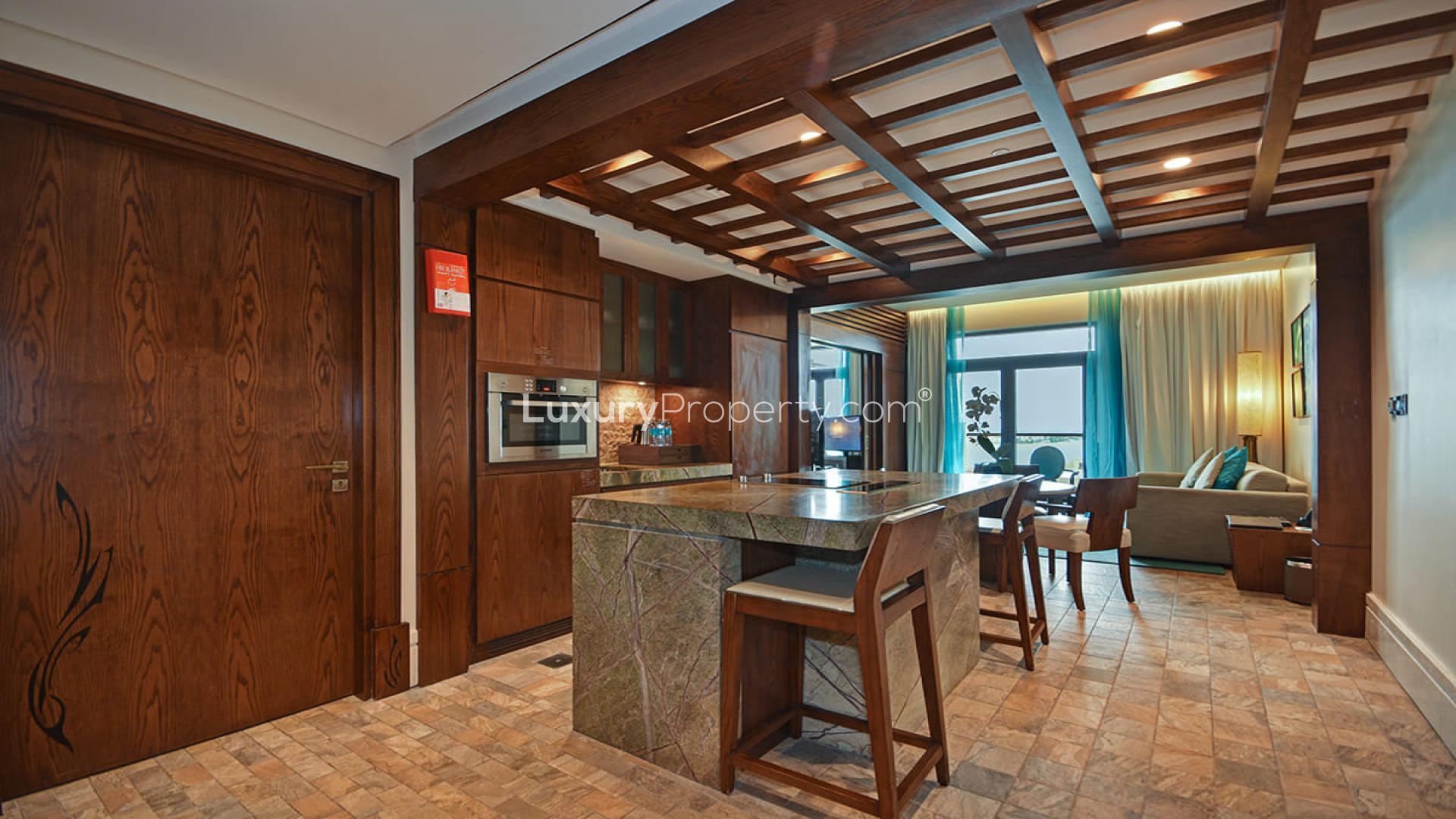 Stylish living room in Sofitel The Palm 1-bedroom apartment with sea view, Palm Jumeirah