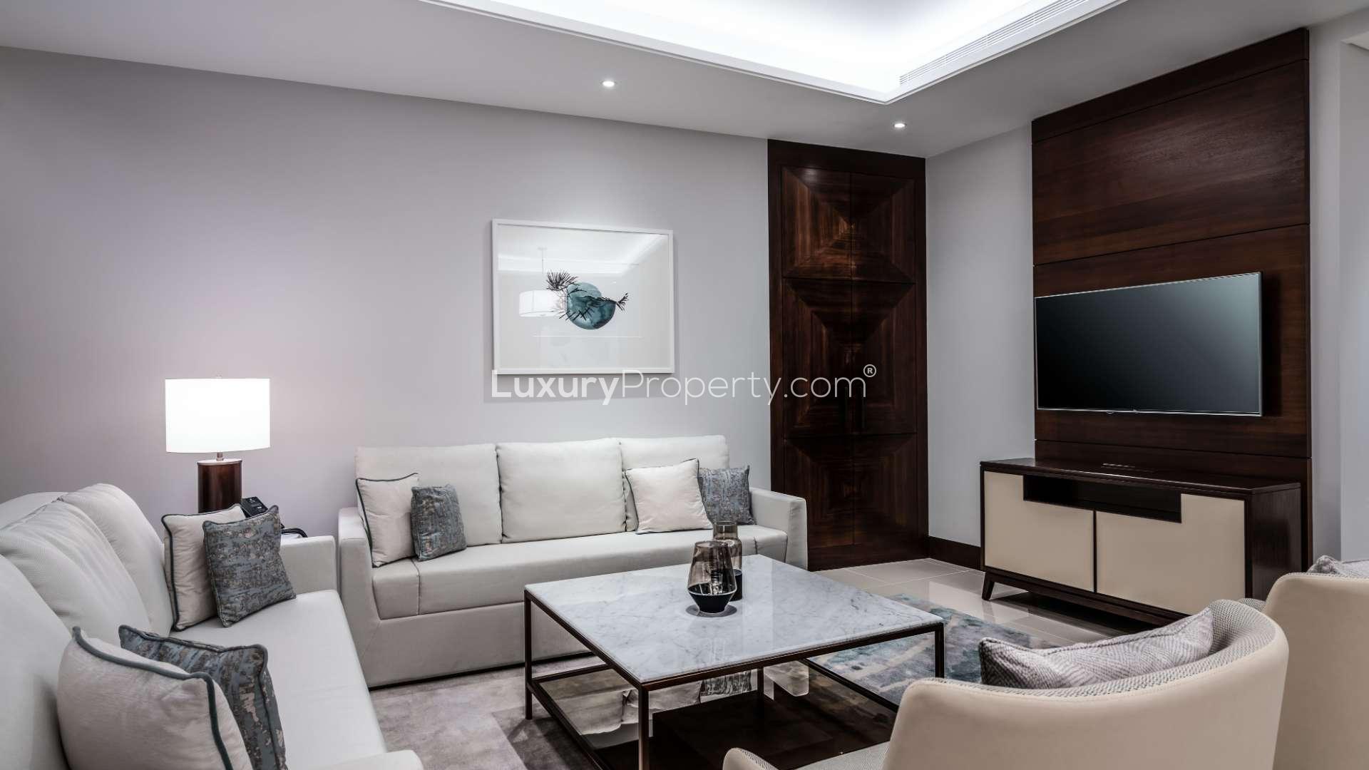 Hallway view of furnished one-bedroom apartment in The Address Sky View Towers, Downtown Dubai
