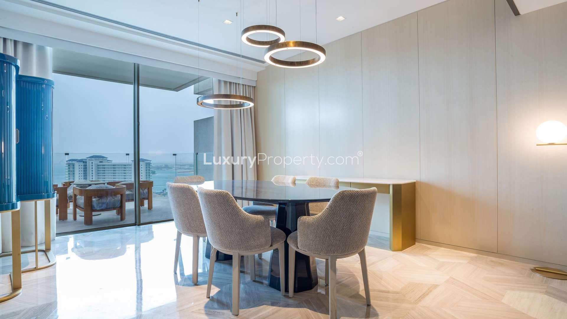Luxurious furnished apartment hallway at FIVE Palm Jumeirah, showcasing elegant interior design
