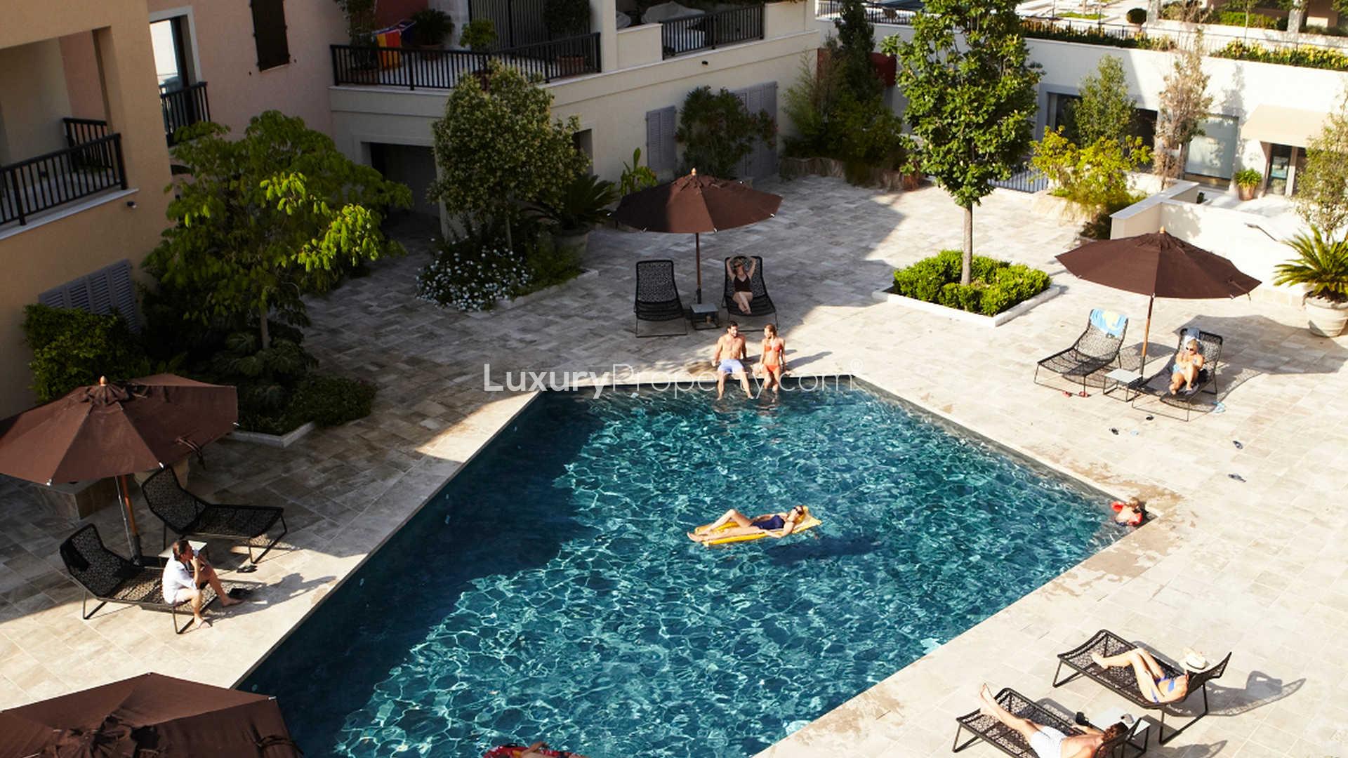Luxurious terrace view at Regent Pool Club Residences Aqua, Porto Montenegro