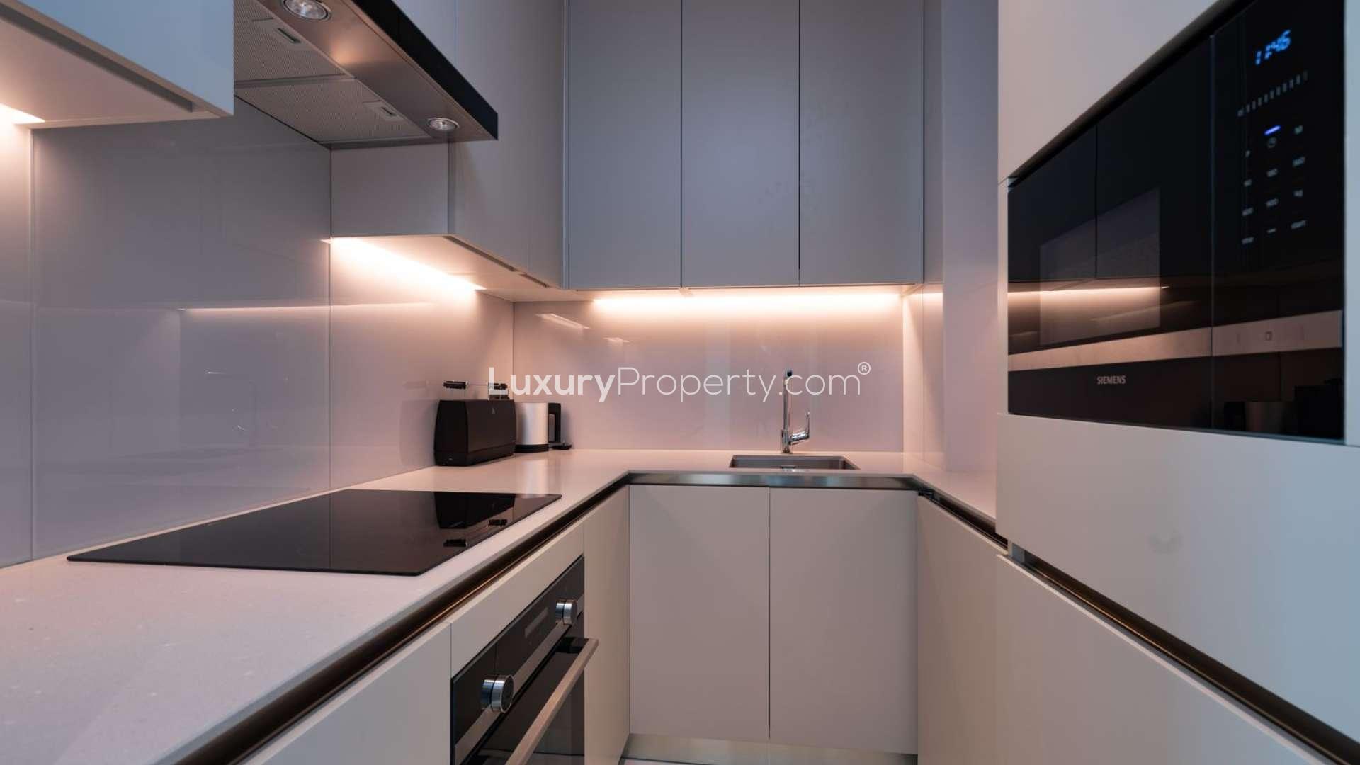 Modern kitchen and living area in serviced apartment, Address Jumeirah Beach Resort