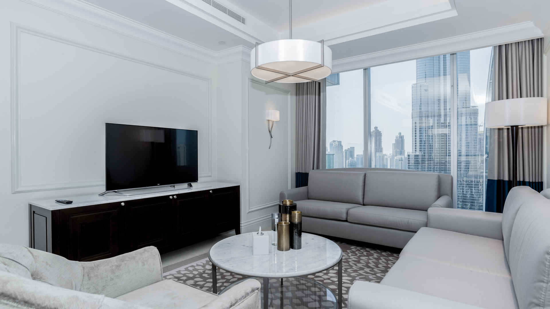 Luxury bedroom with city view in The Address Boulevard, Downtown Dubai apartment for sale