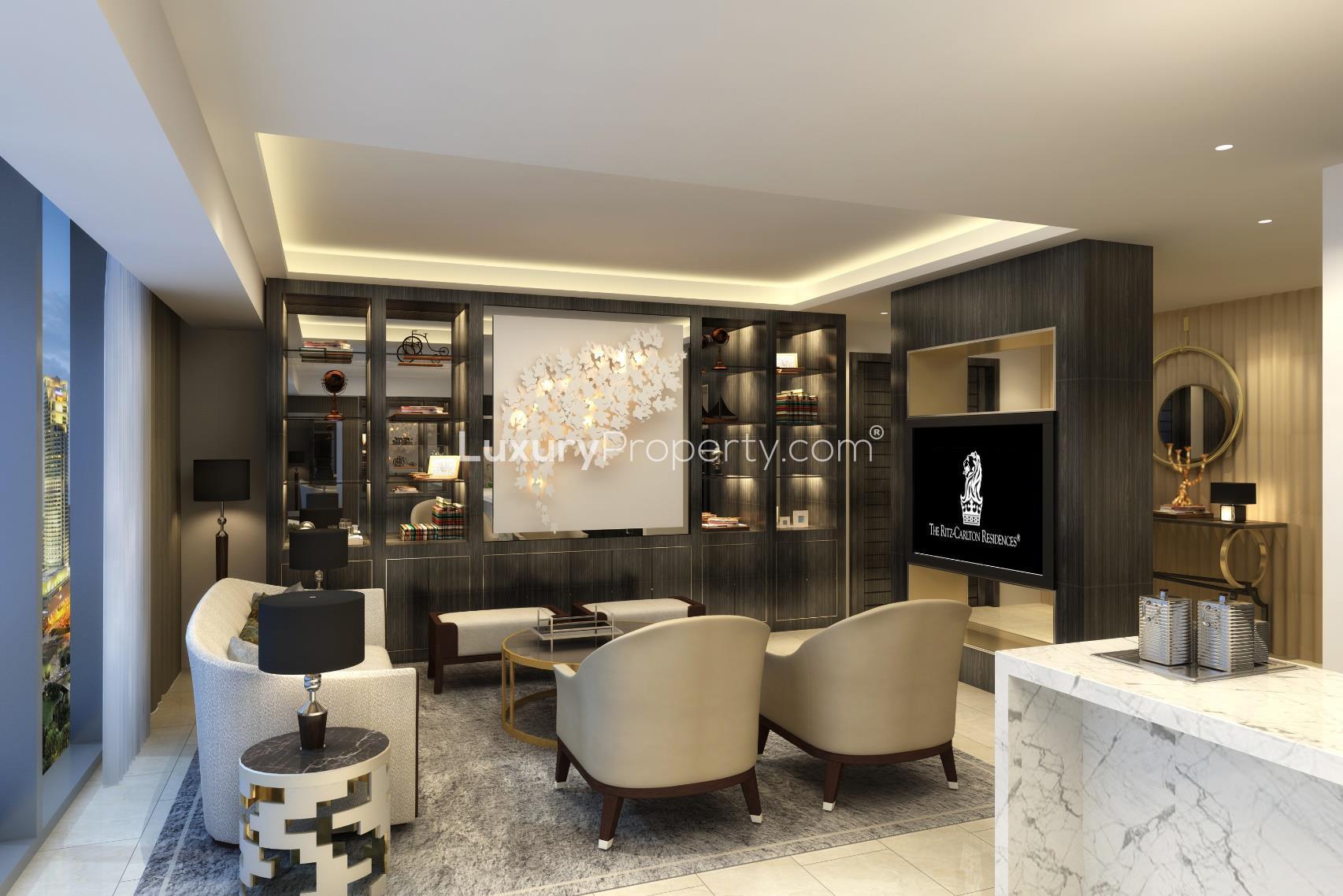 Elegant entrance of The Ritz Carlton Residences, Kuala Lumpur, serviced residence for sale