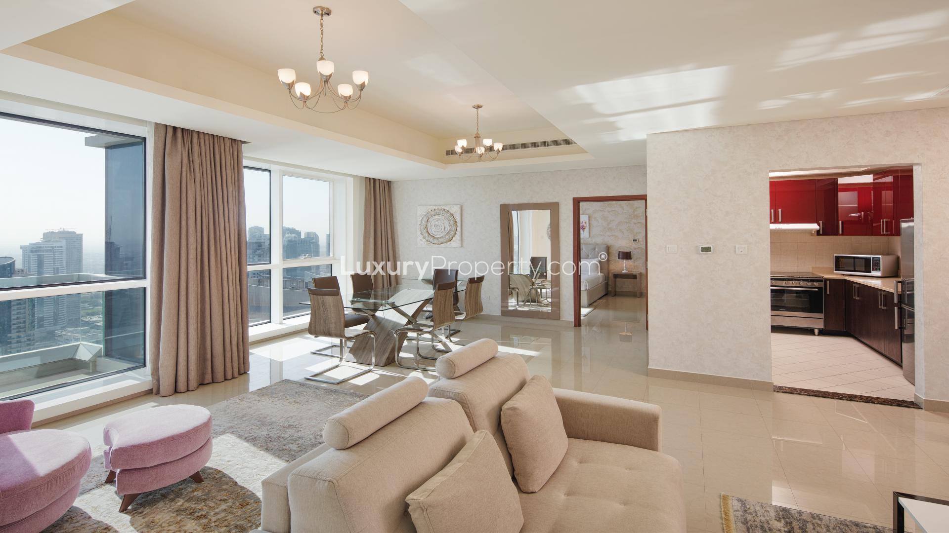 Modern dining area in spacious one-bedroom apartment, Barcelo Residences, Dubai Marina