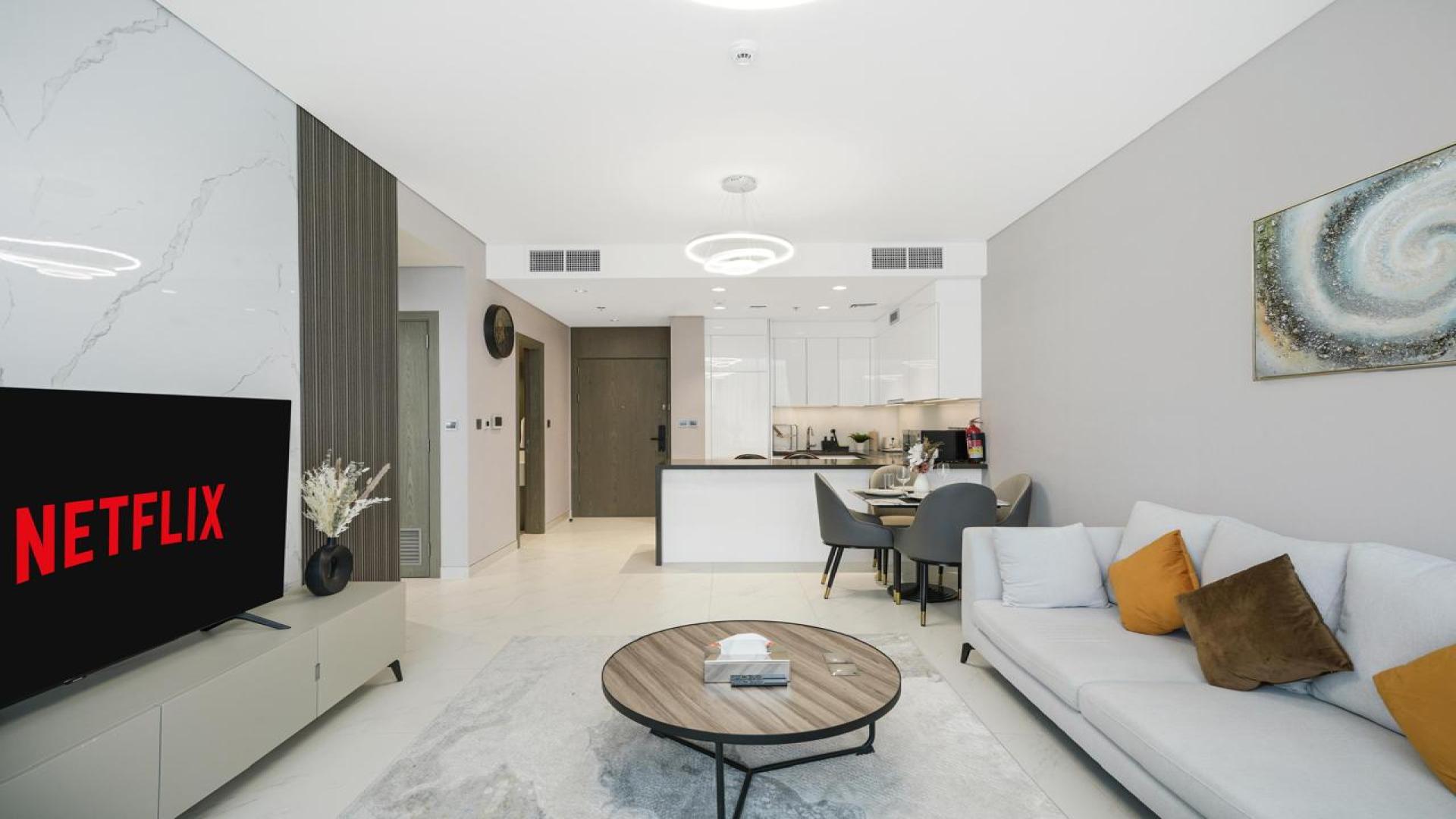 Modern living room in 1-bedroom apartment, District One, Mohammed Bin Rashid City