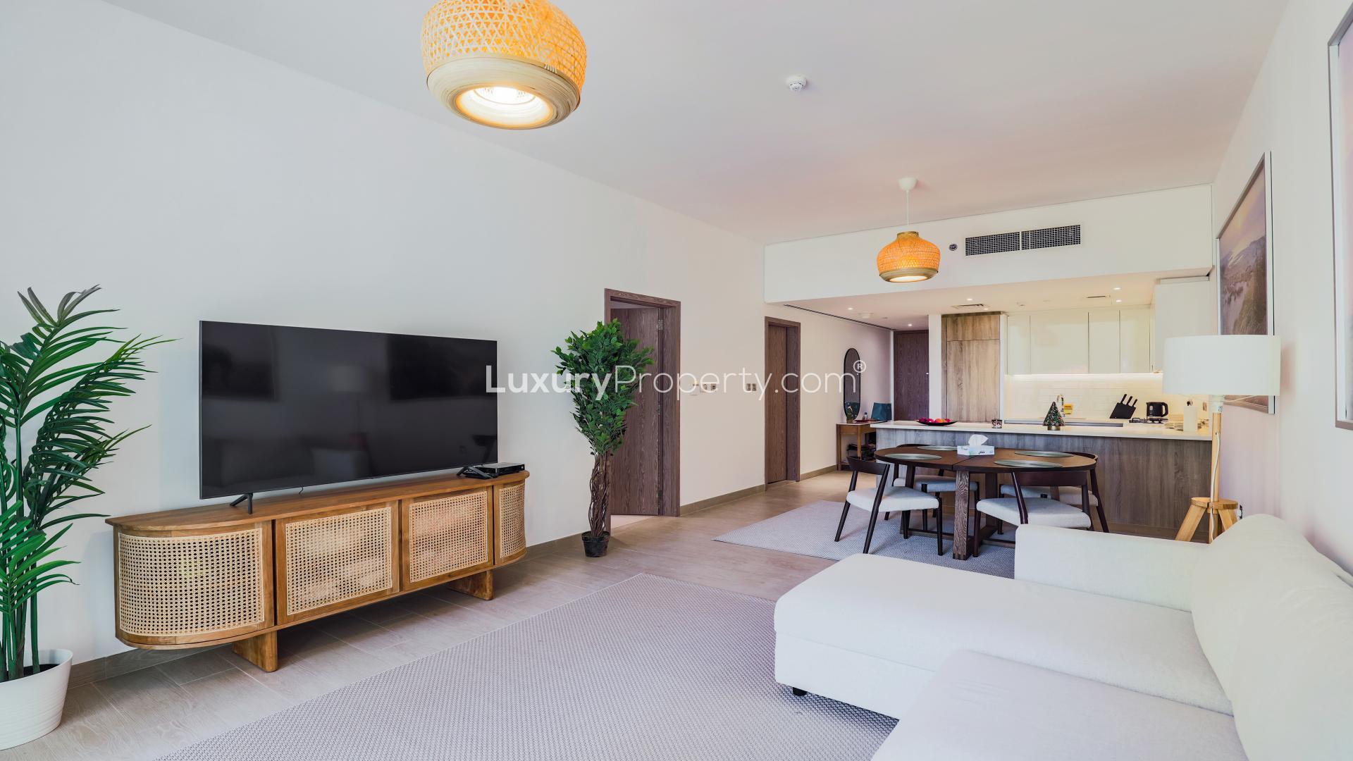 Stylish living room in 1-bedroom villa, Damac Hills 2, Adria Villas, for sale