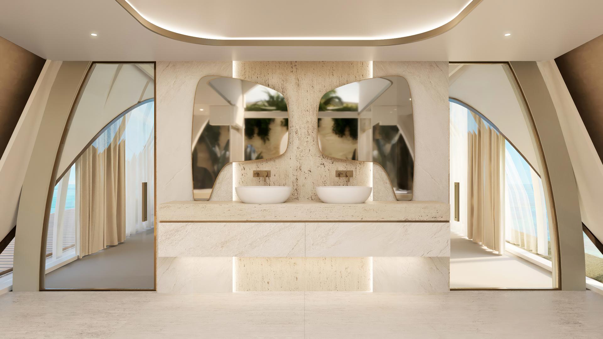 Luxurious bedroom in oceanfront villa, Maldives, featuring elegant decor and ocean views