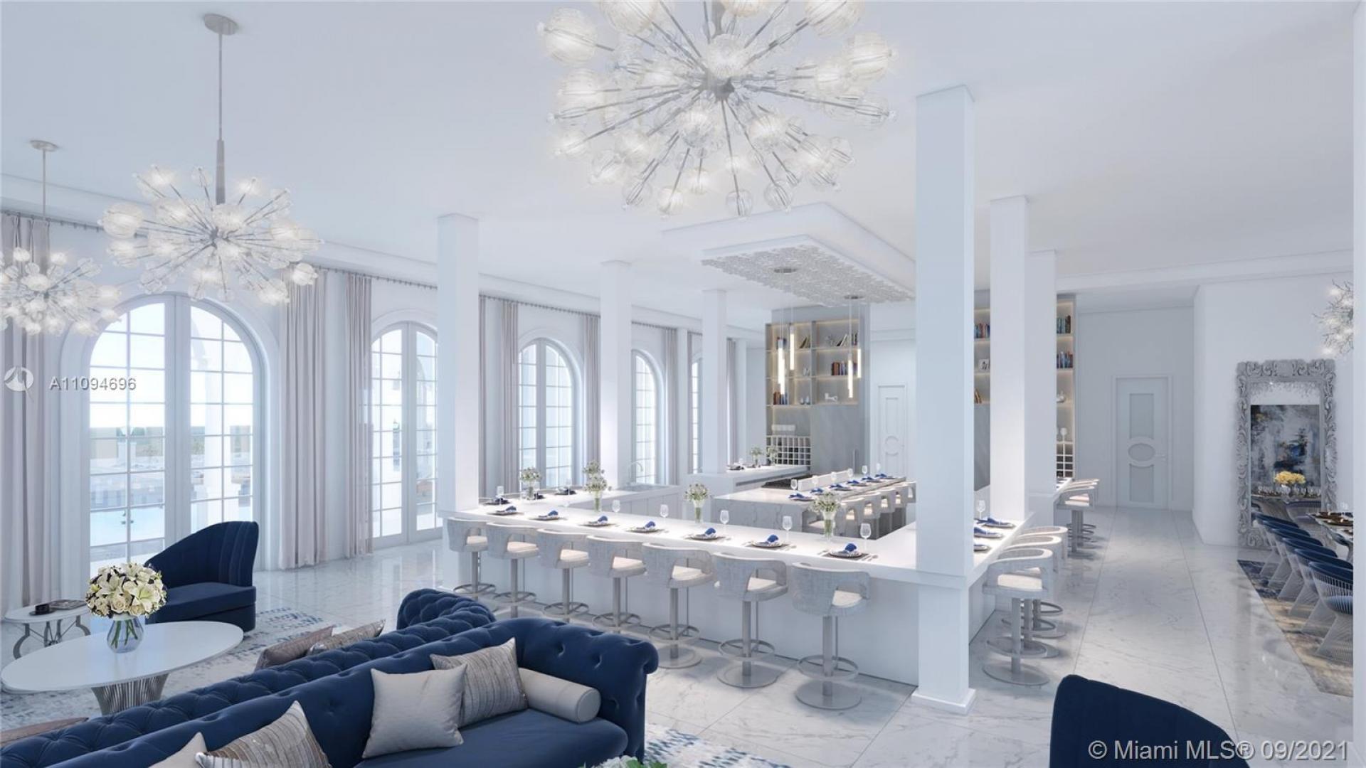 Luxurious dining and kitchen area in 10-bed Miami Beach mansion for sale