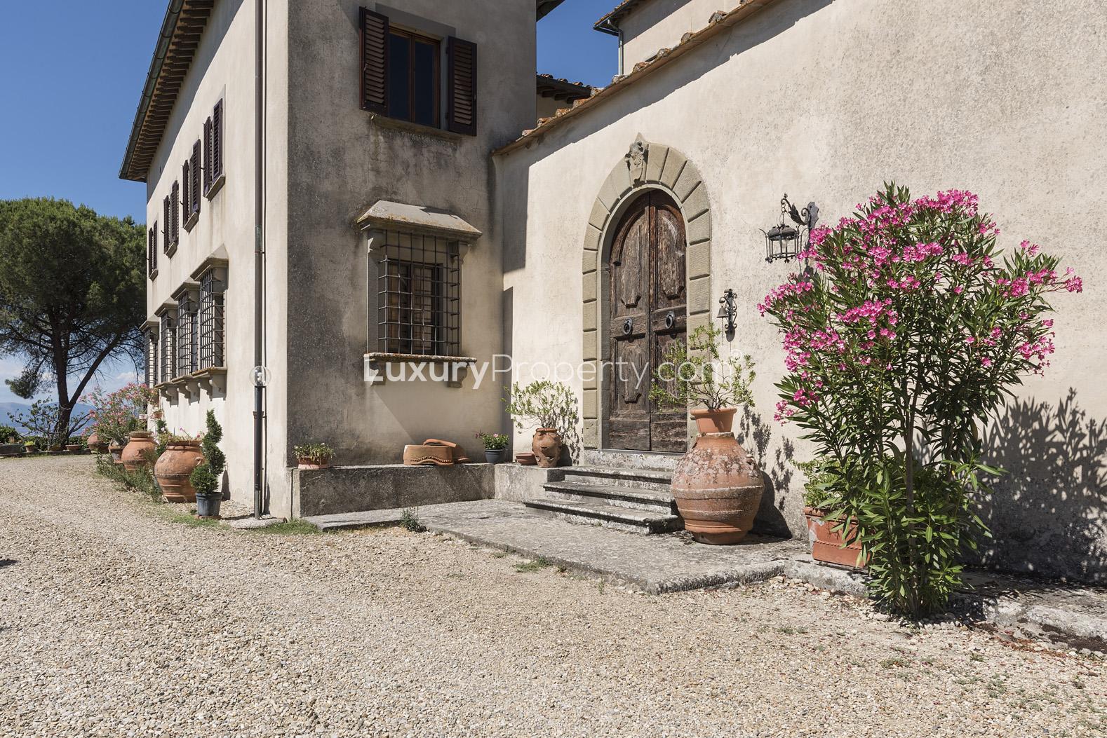 Exterior view of charming 14th-century villa in Florence's Villa Belvedere community