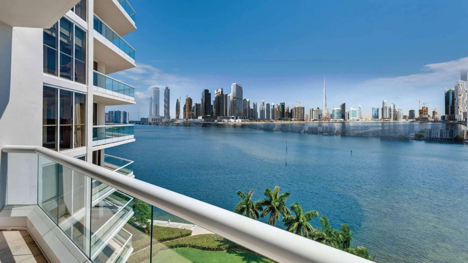 Balcony view from Bayz Tower studio, overlooking Business Bay skyline and waterfront