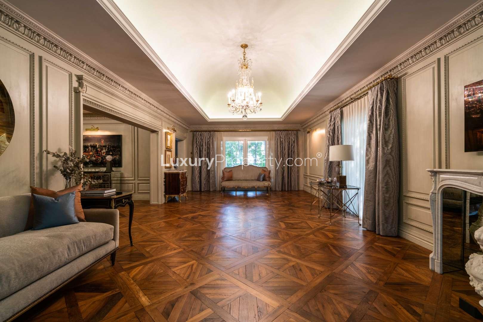 Luxurious living room in Parisian chateau-style villa, Green Community, Motor City