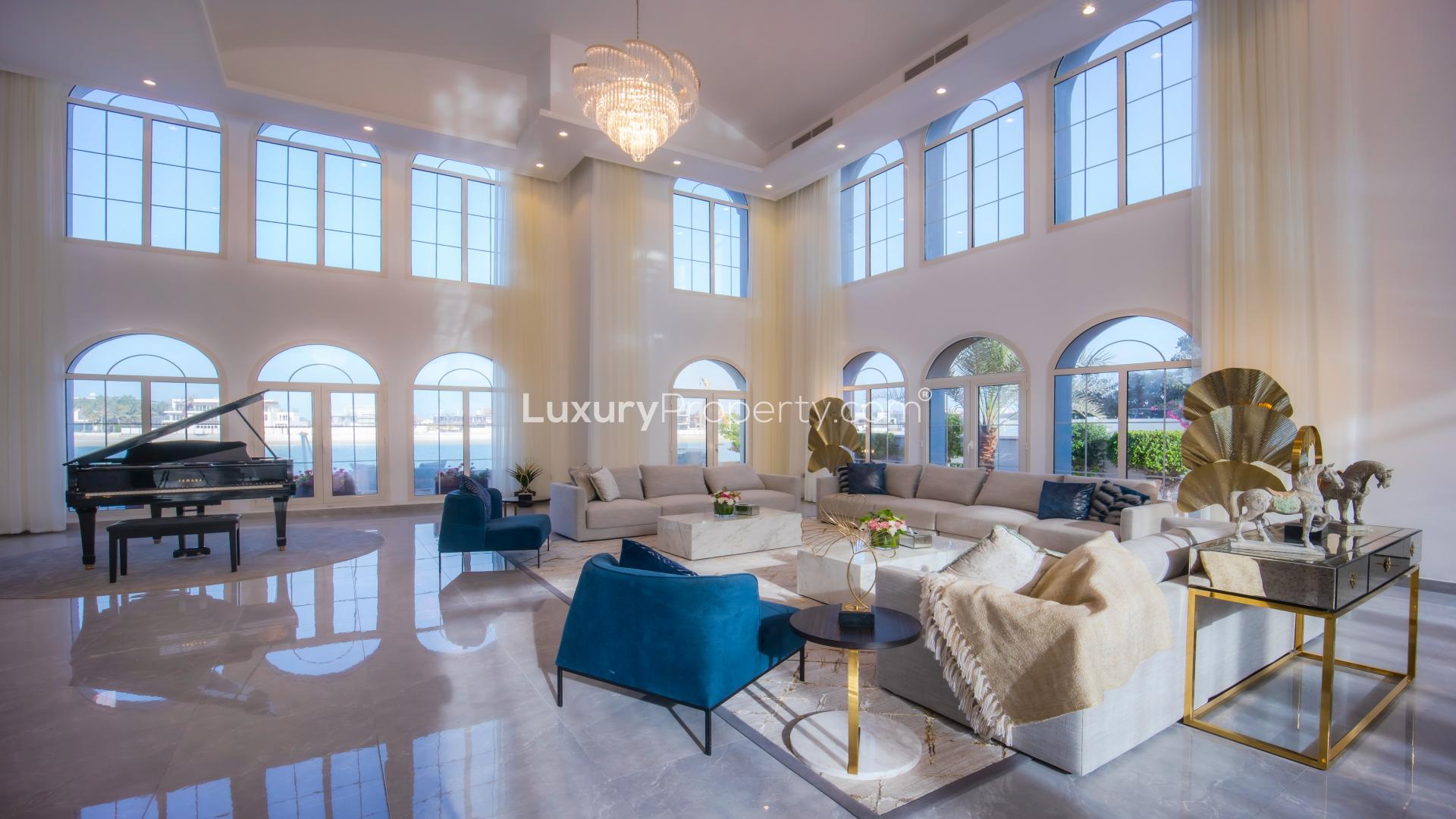 Luxurious 11-bedroom villa exterior on Palm Jumeirah, Signature Villas, available for rent