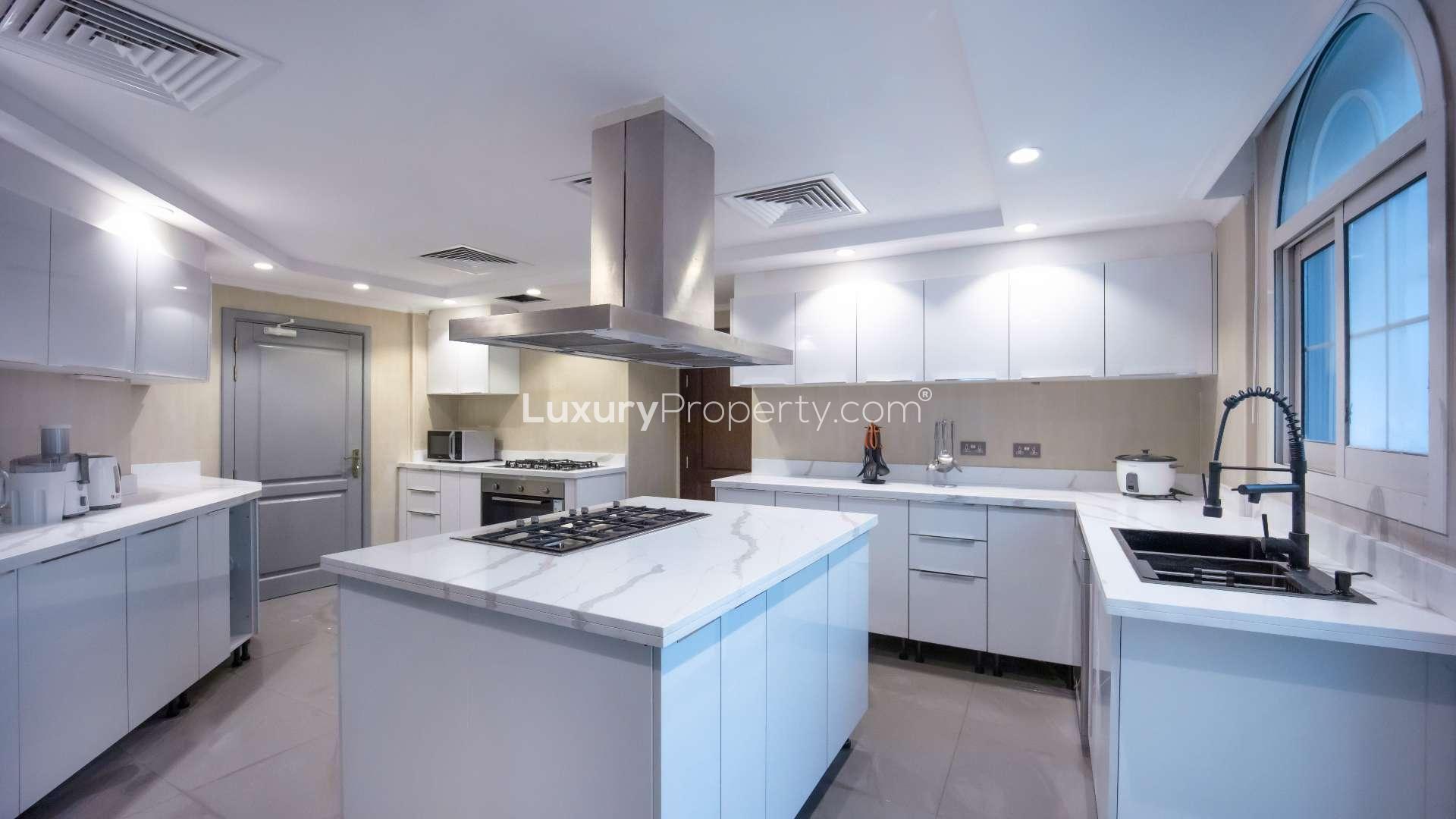 Luxurious dining room in 11-bedroom villa, Palm Jumeirah, with stunning sea views