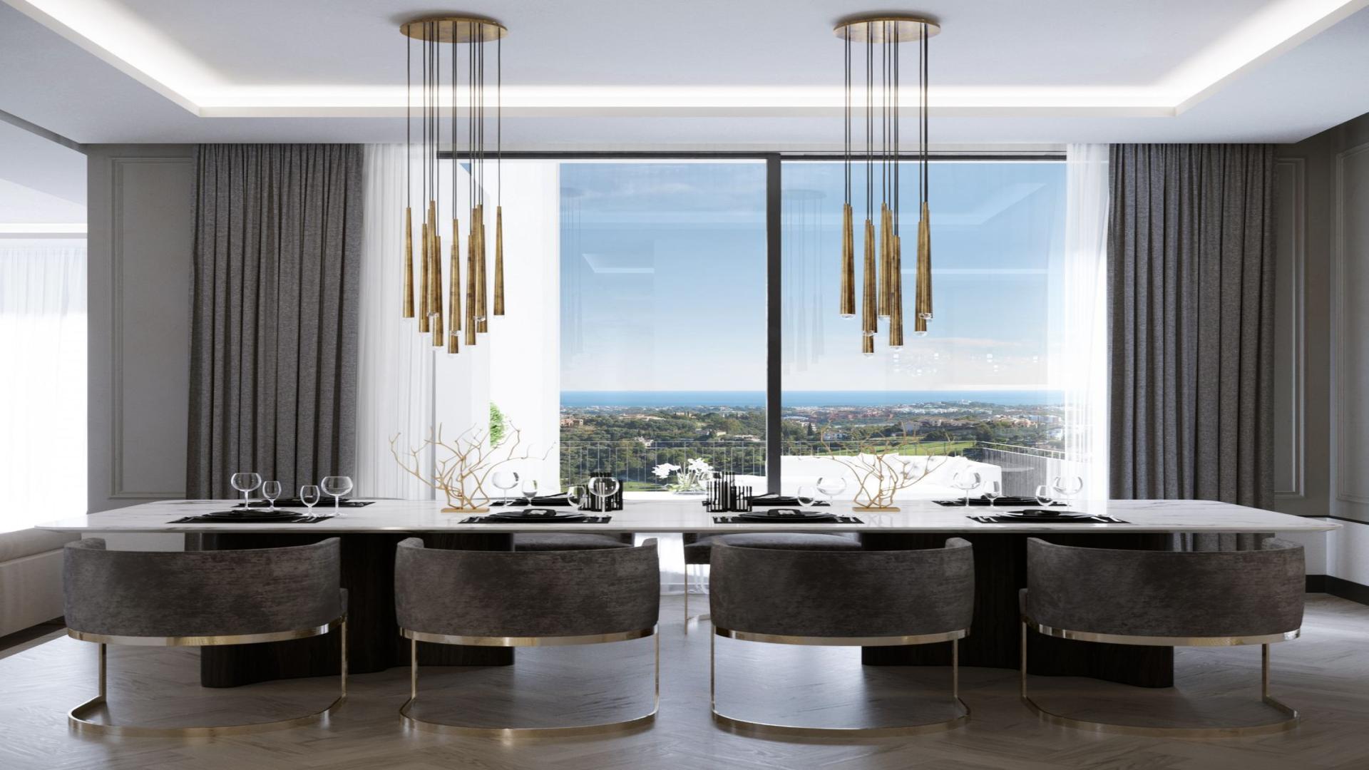 Luxurious Benahavís villa interior with sea views, modern living and dining area