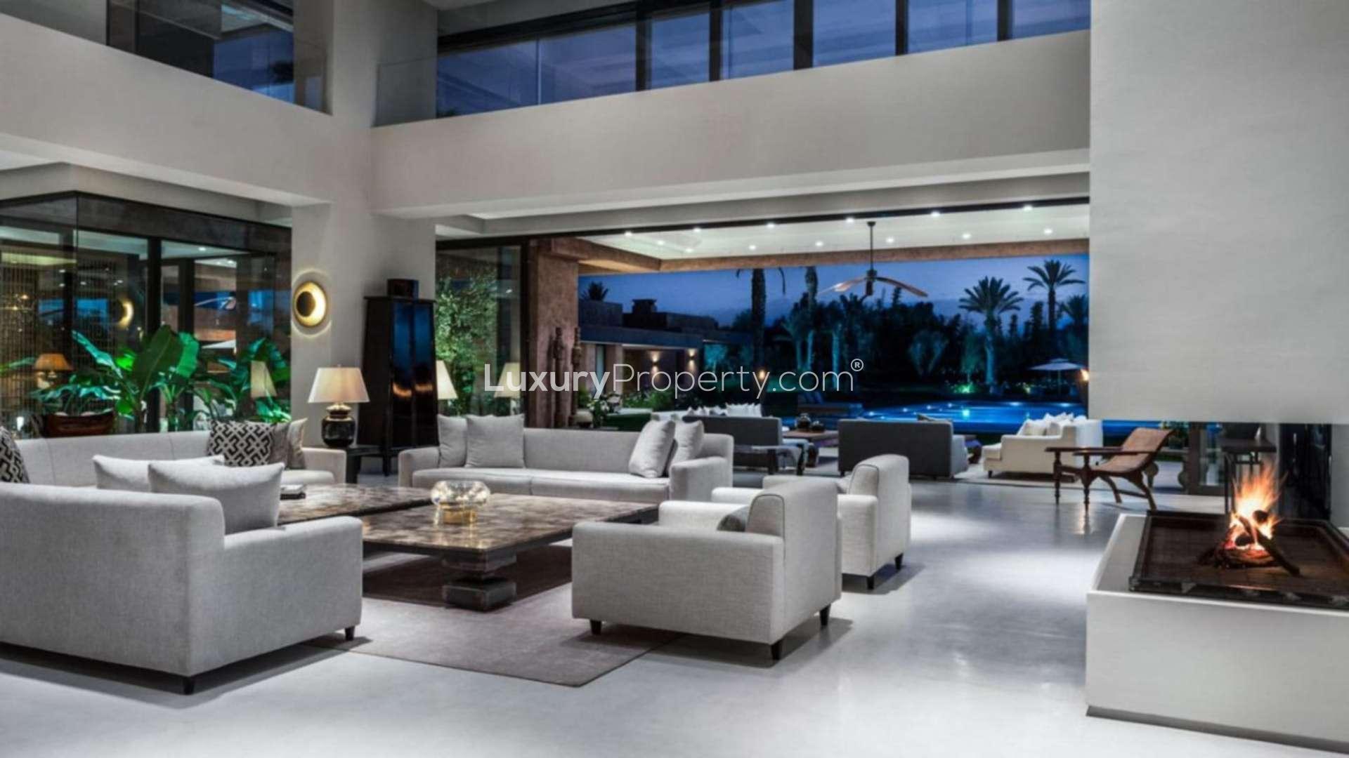 Luxurious villa interior with pool view in K Villa, Marrakech, for sale