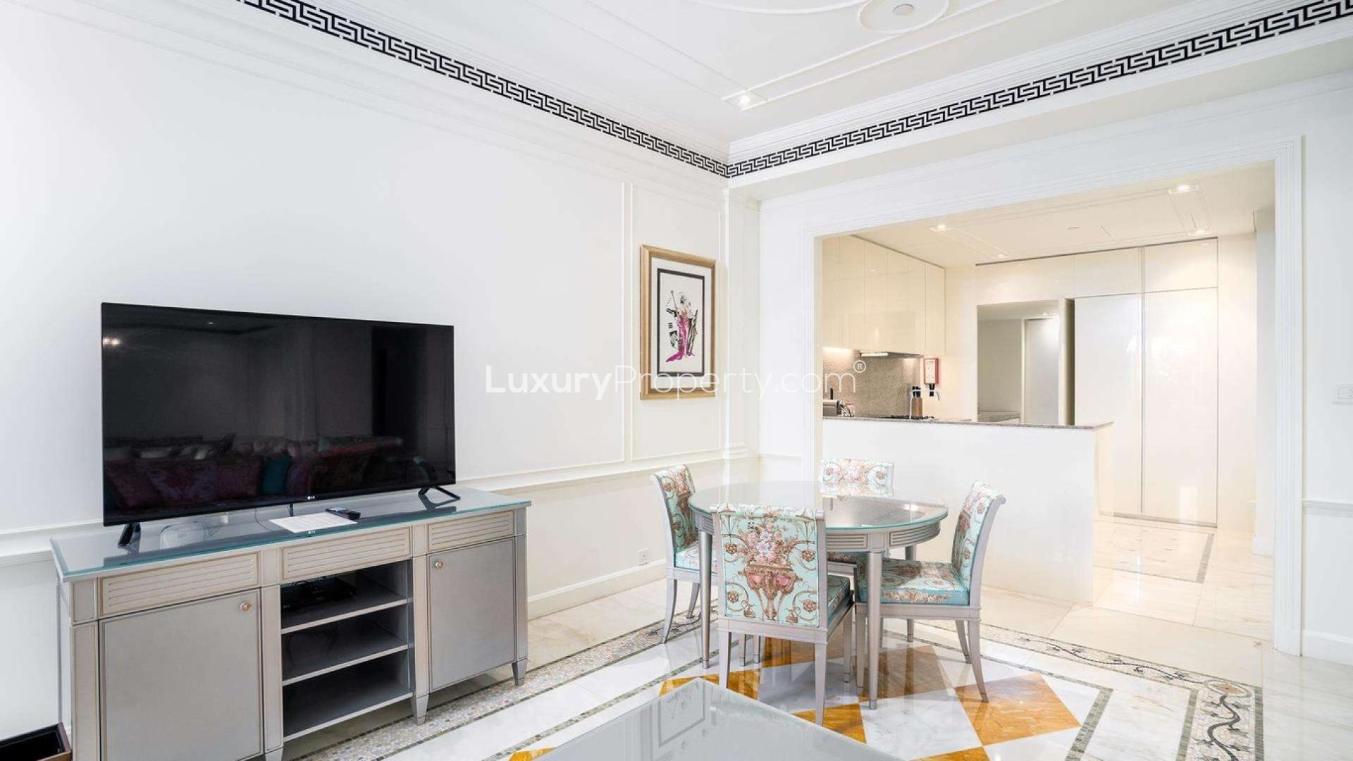 Luxurious living room in 4-bedroom townhouse, Palazzo Versace, with pool view in Culture Village