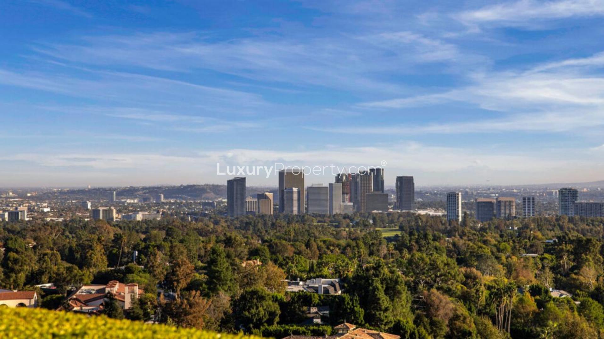 Panoramic city to ocean views from The Angelo Estate in Beverly Hills villa