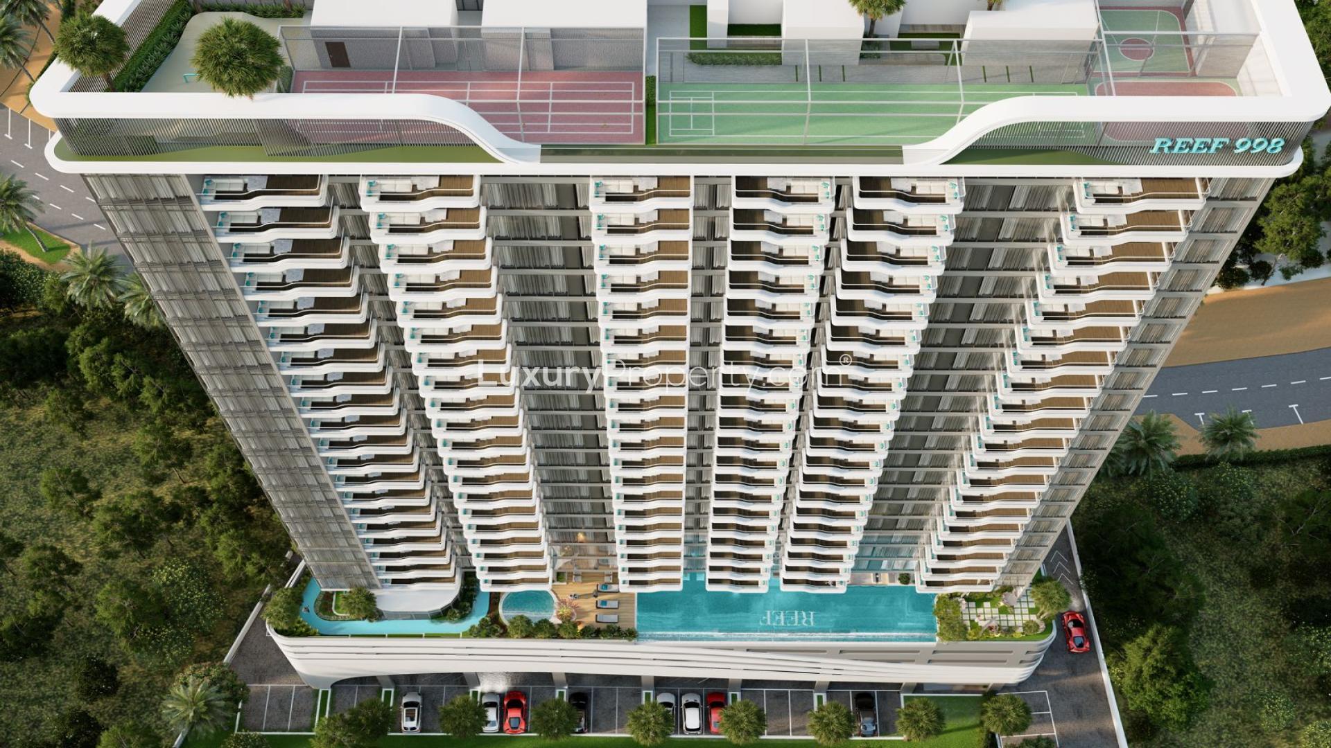 Reef 998 at DLRC sunken balcony apartments for sale Dubai