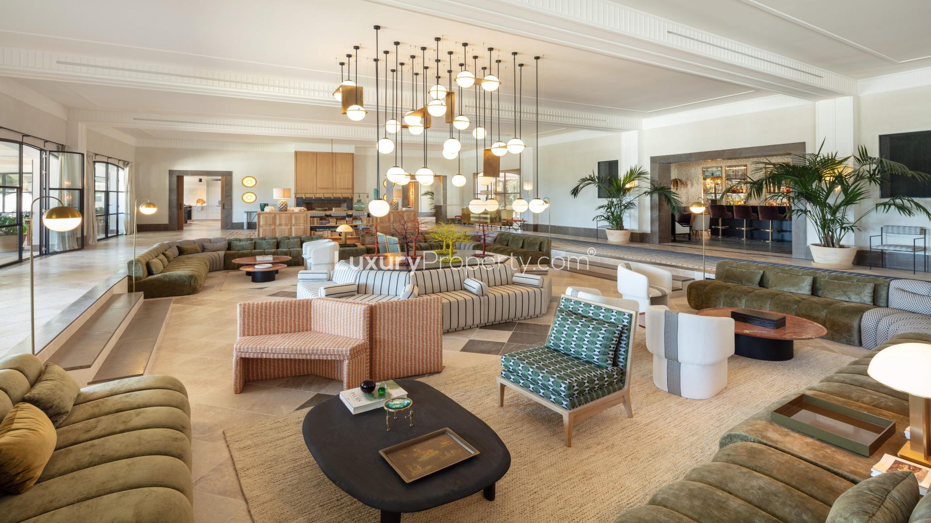 Luxurious living room in Marbella Golden Mile villa with elegant decor and sea views