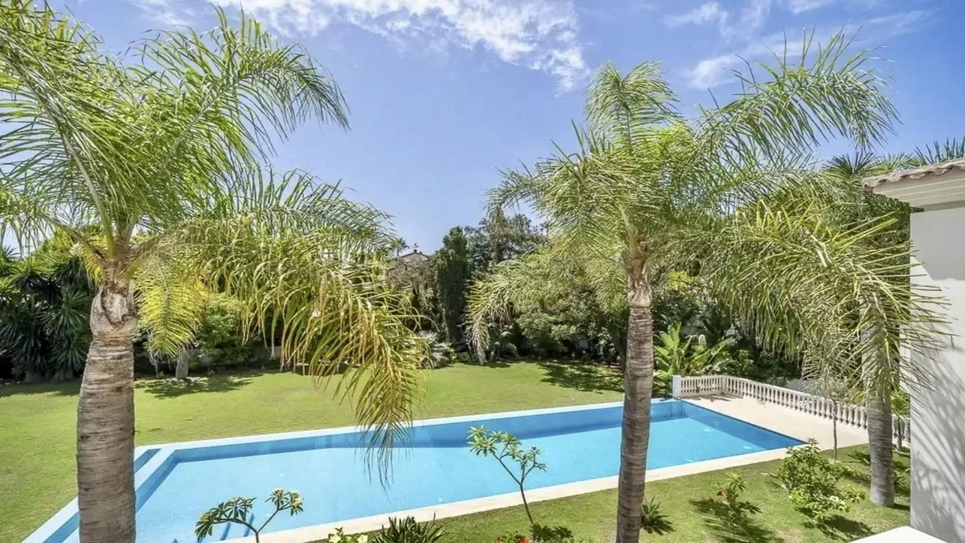 Aerial view of Mediterranean-style villa with pool in Guadalmina Baja, Málaga for sale