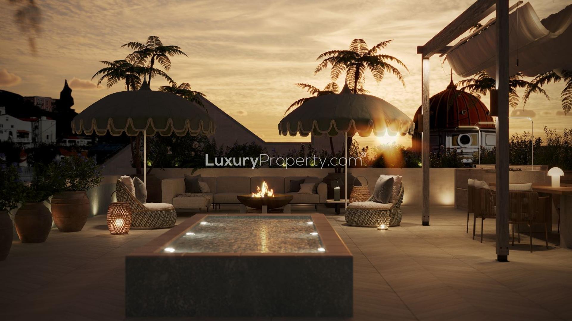 Modern lobby of full-floor penthouse, Avenida Liberdade, Lisbon; sleek design and lighting