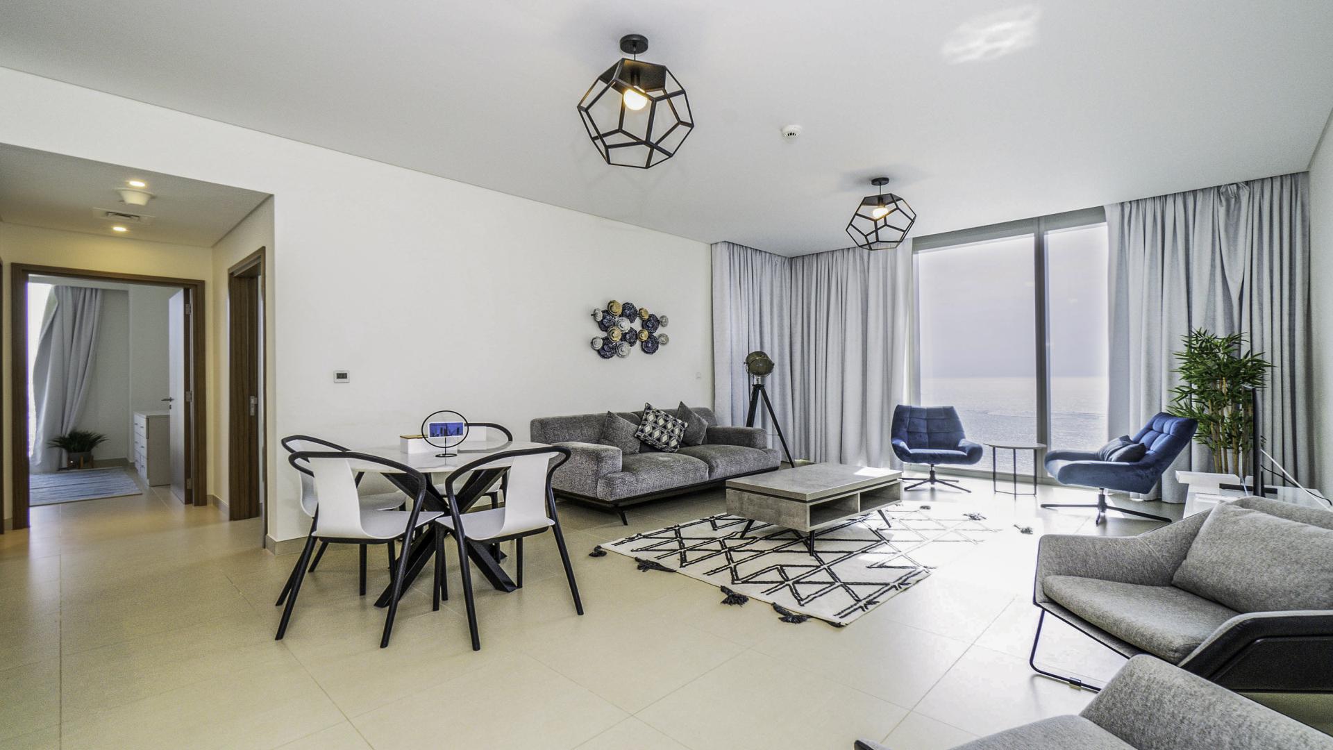 Furnished living room with sea view in 2-bedroom apartment, 52|42 Dubai Marina