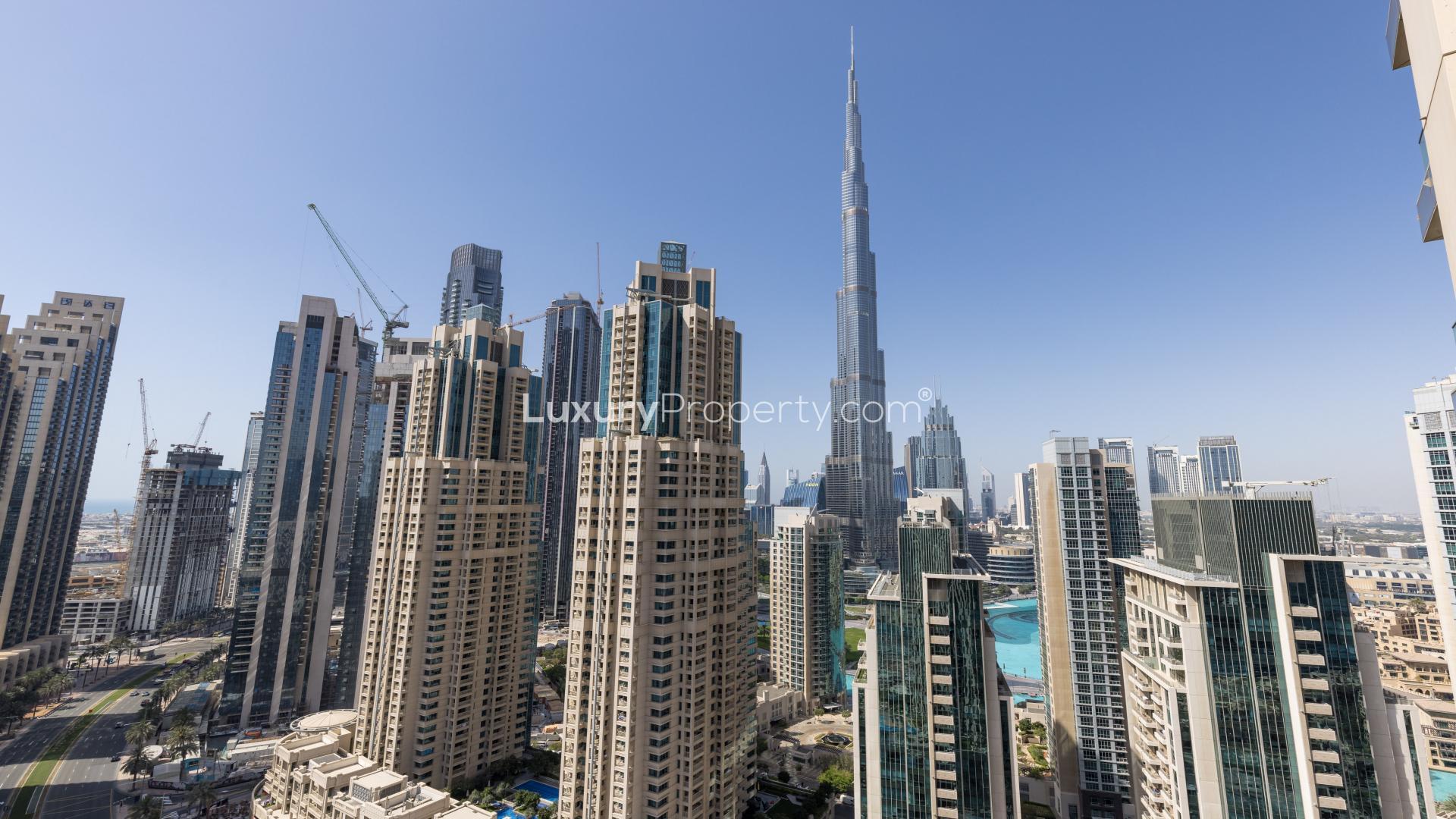 Fully furnished living room in Vida Residence Downtown Dubai apartment for rent