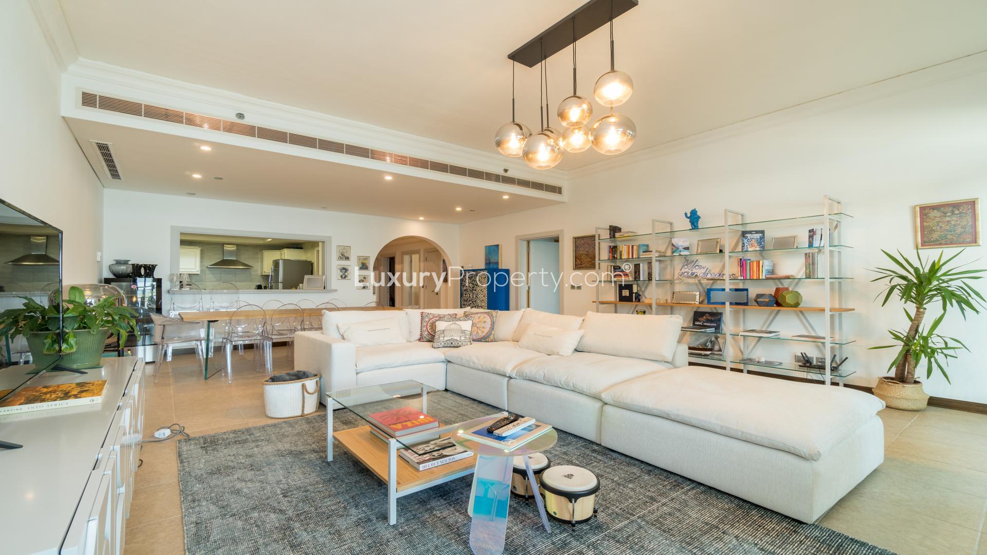 Beachfront view from Shoreline Apartments, Palm Jumeirah; serene ocean and sandy shores