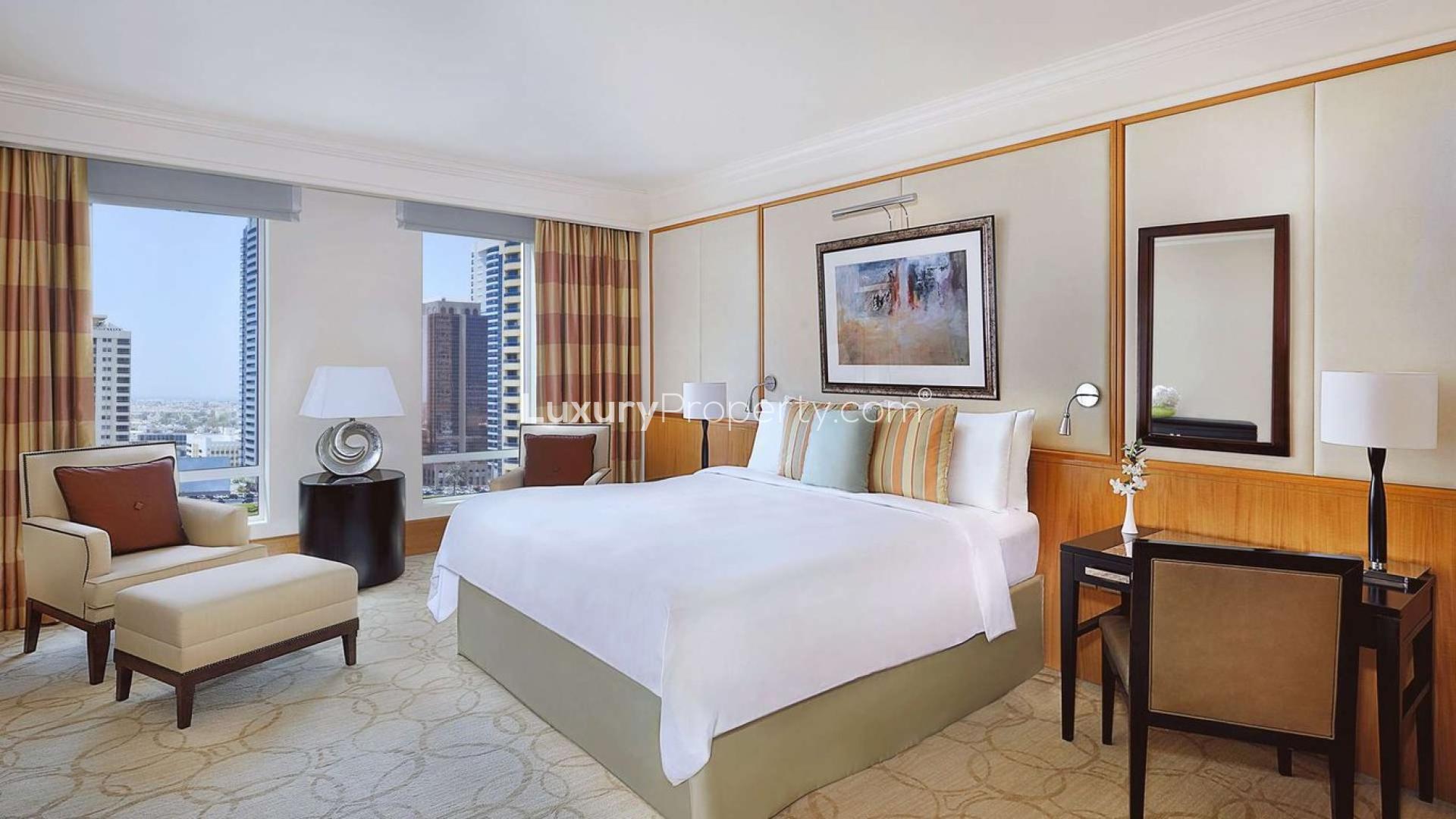 Luxurious living room in fully furnished 2-bedroom apartment, Ritz Carlton DIFC, for rent