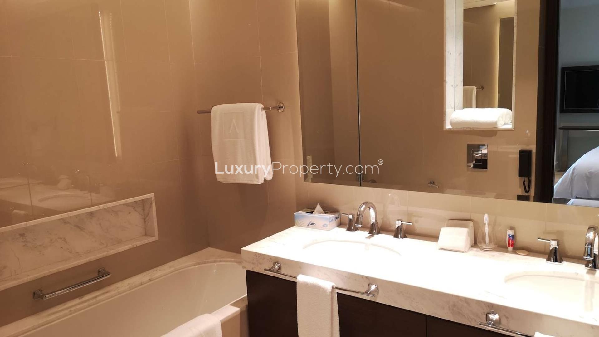 Elegant living room in 2-bedroom apartment, Address Fountain Views, Downtown Dubai