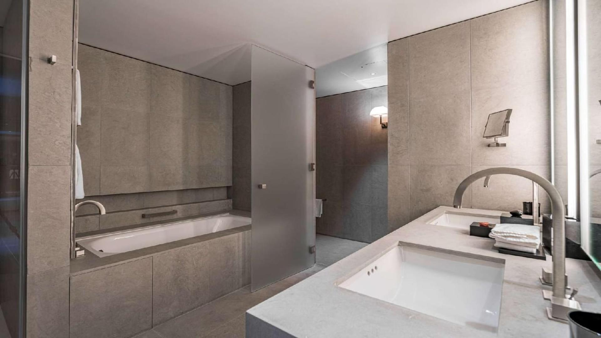Modern bathroom in 2-bedroom apartment at Armani Residences, Burj Khalifa, Downtown Dubai