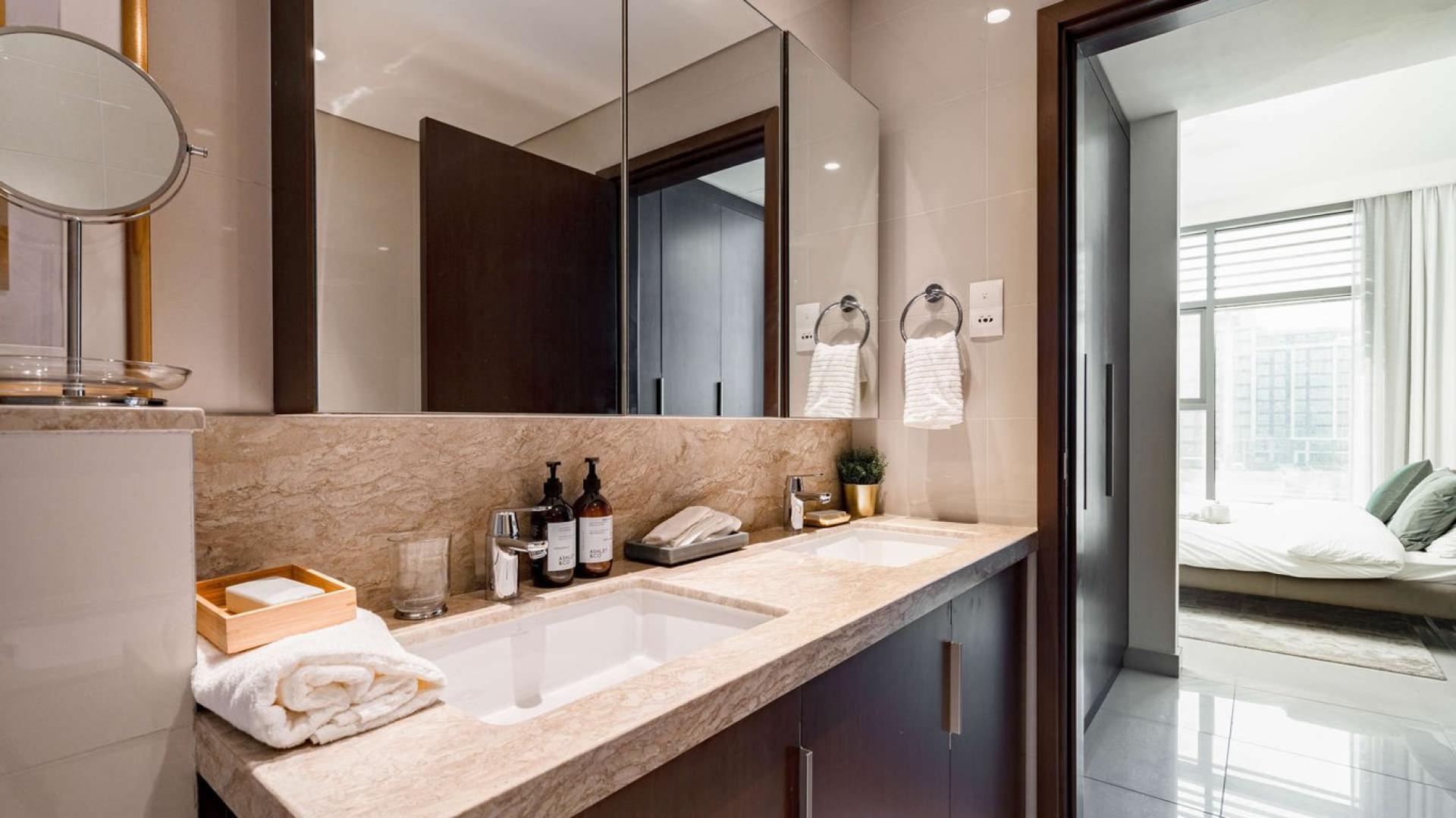 Modern living room in Acacia Park Heights, Dubai Hills Estate apartment for rent