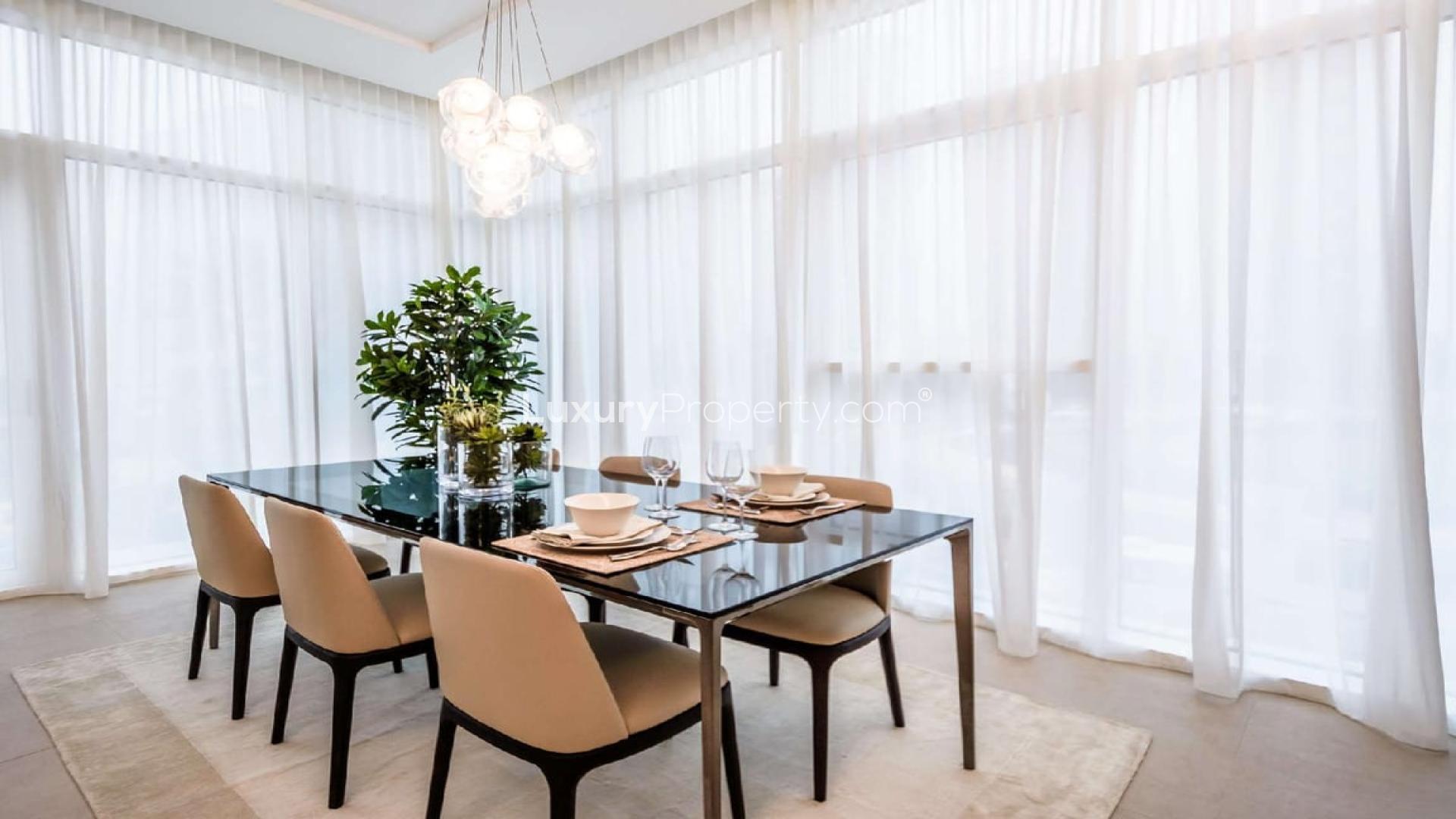 Modern living room in Banyan Tree Residences Dubai duplex apartment for rent