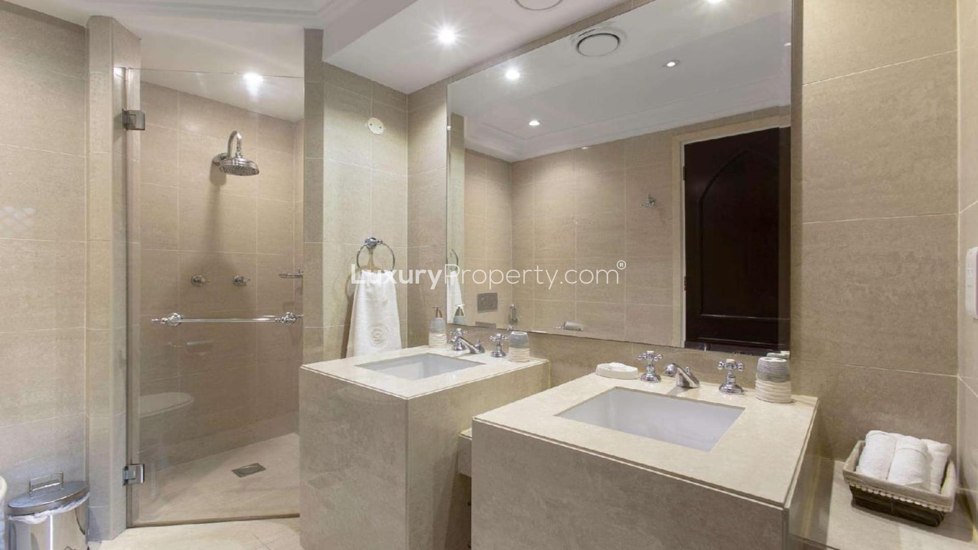 Furnished living room with balcony in Old Town Island apartment for rent