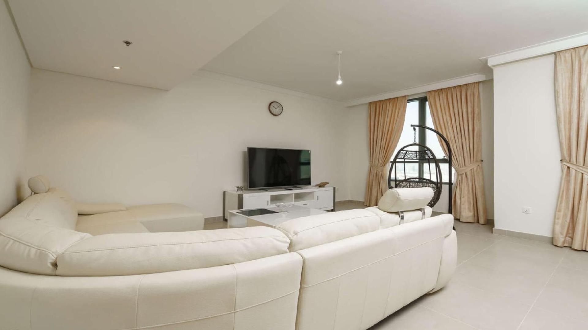 Living room in furnished 2-bedroom apartment, Dubai Creek Harbour, Creek Beach, modern decor