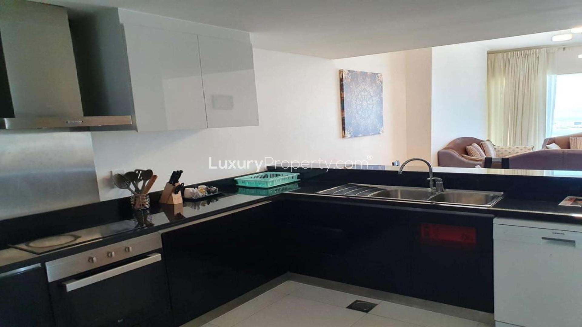 Cozy living room in 2-bedroom sea view apartment, Damac Heights, Dubai Marina