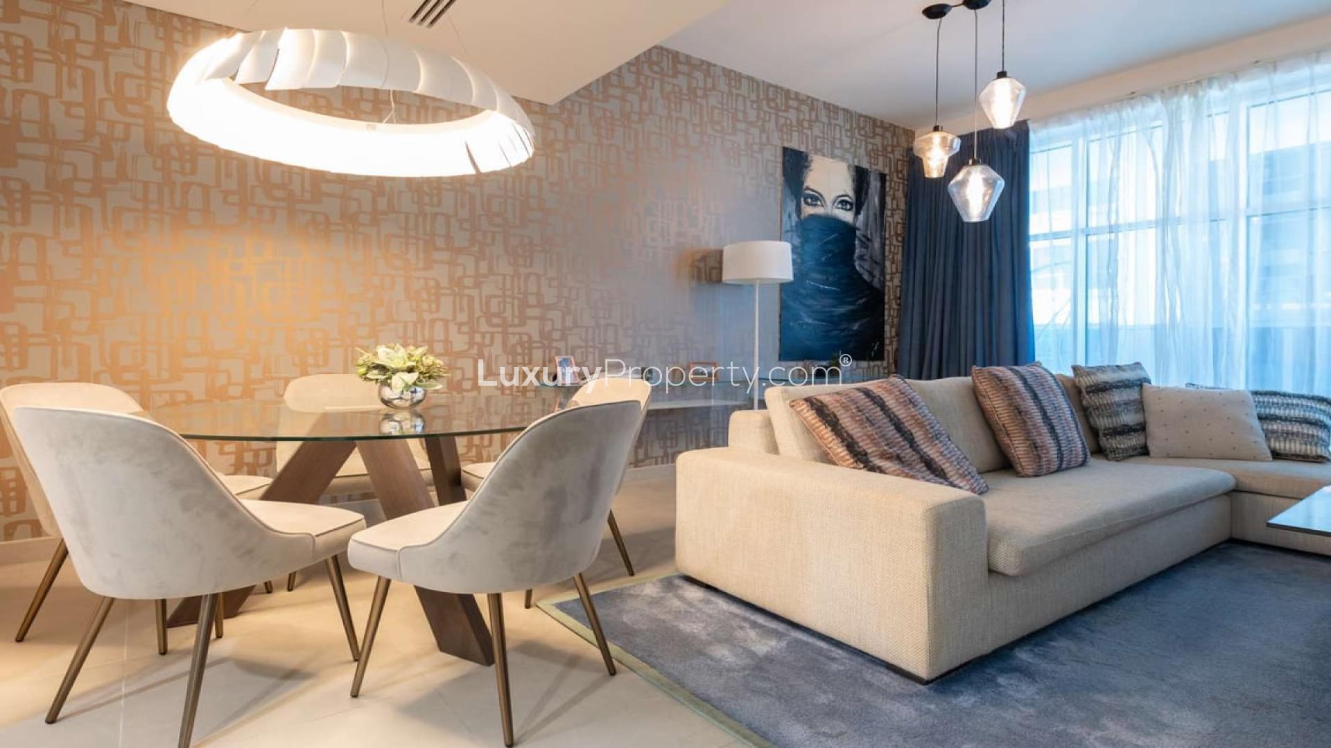 Balcony view from 2-bedroom apartment in Marina Arcade Tower, Dubai Marina for rent