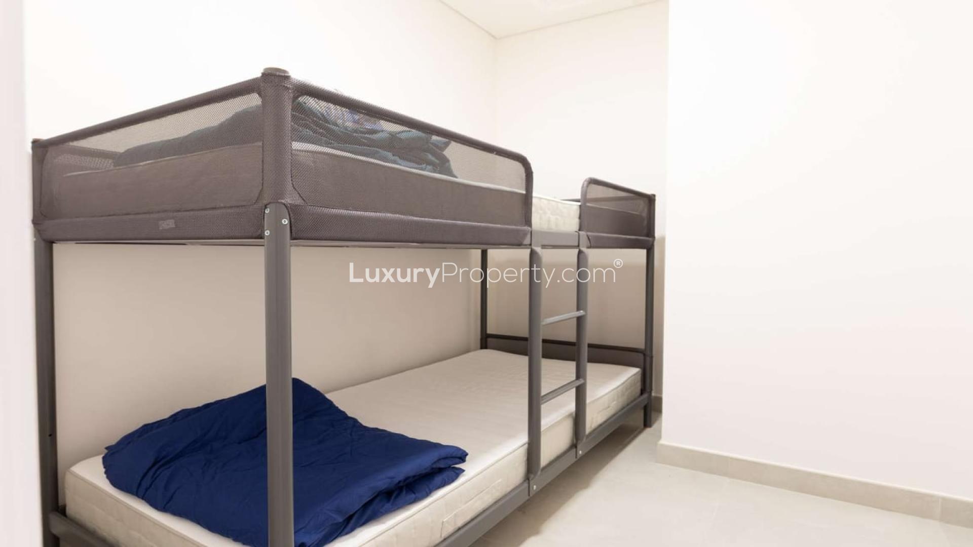 Furnished living room with modern decor in Marina Arcade, Dubai Marina apartment for rent