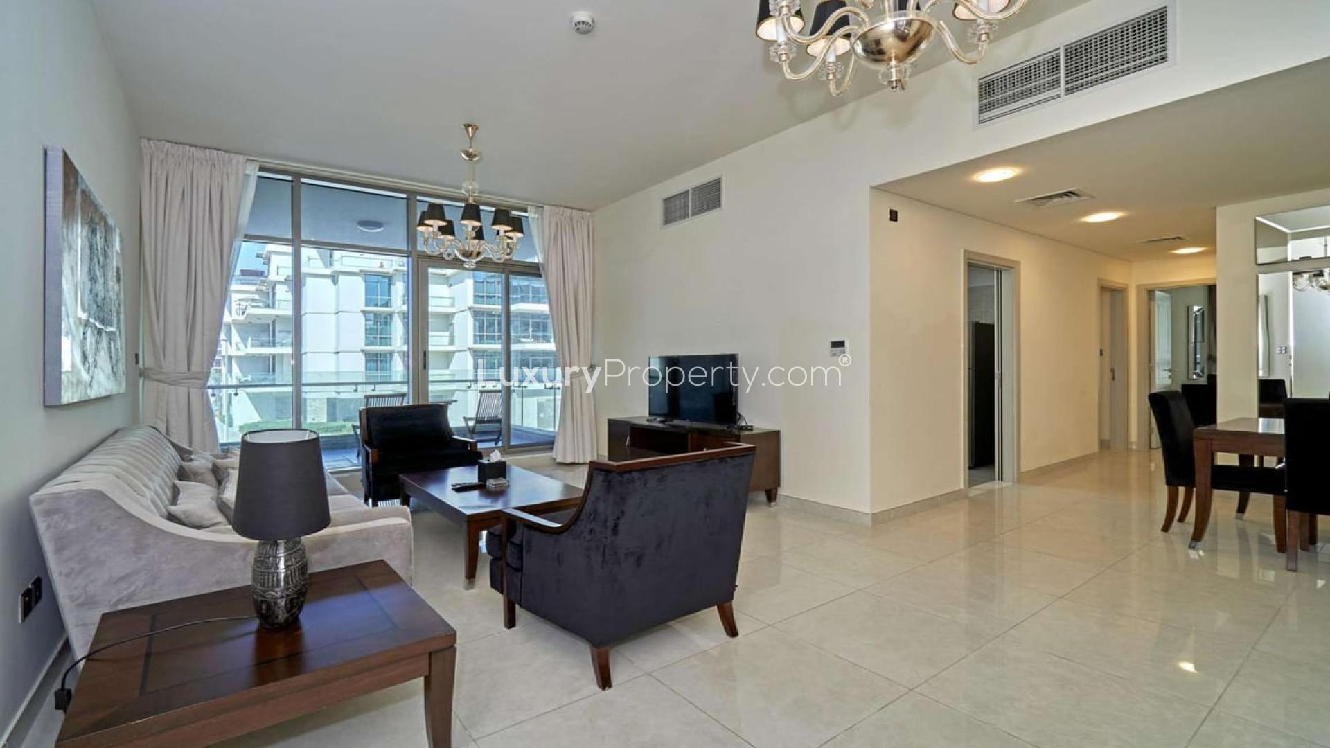 Exterior view of modern apartment building in The Polo Residence, Meydan City