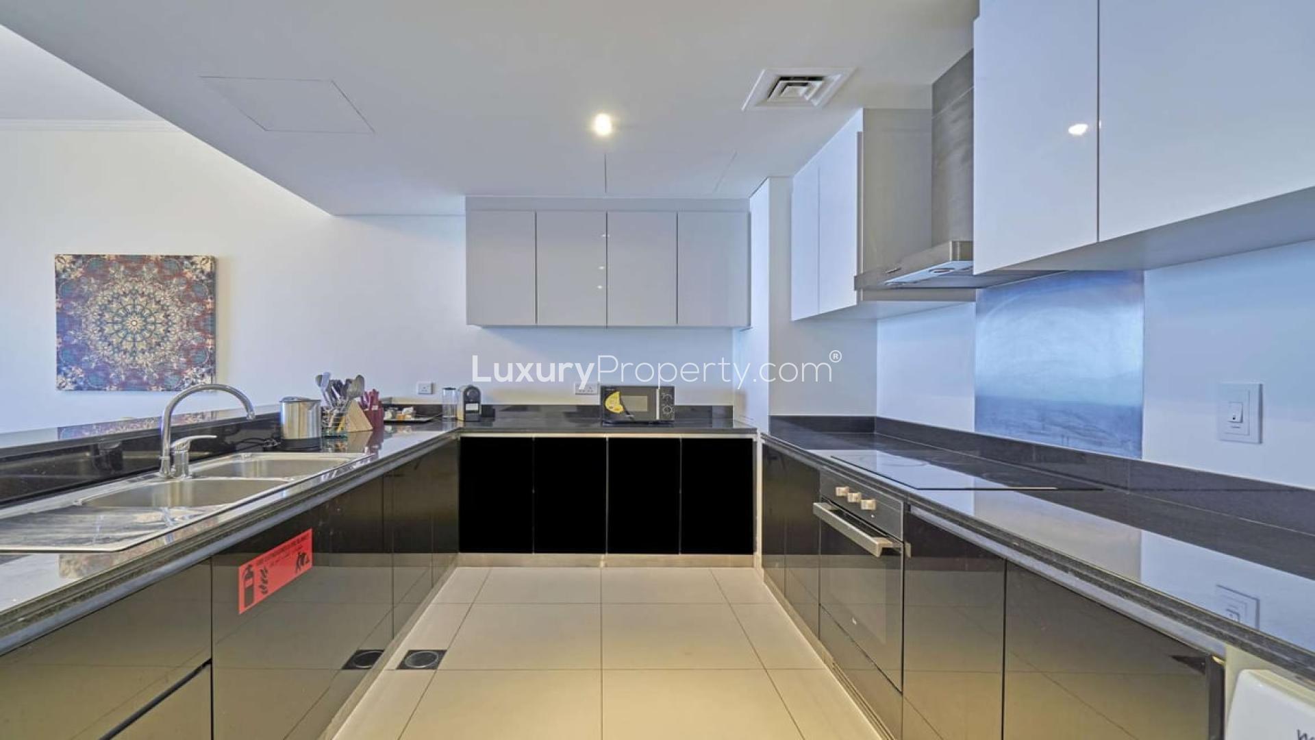 Modern kitchen in two-bedroom apartment, Damac Heights, Dubai Marina for rent