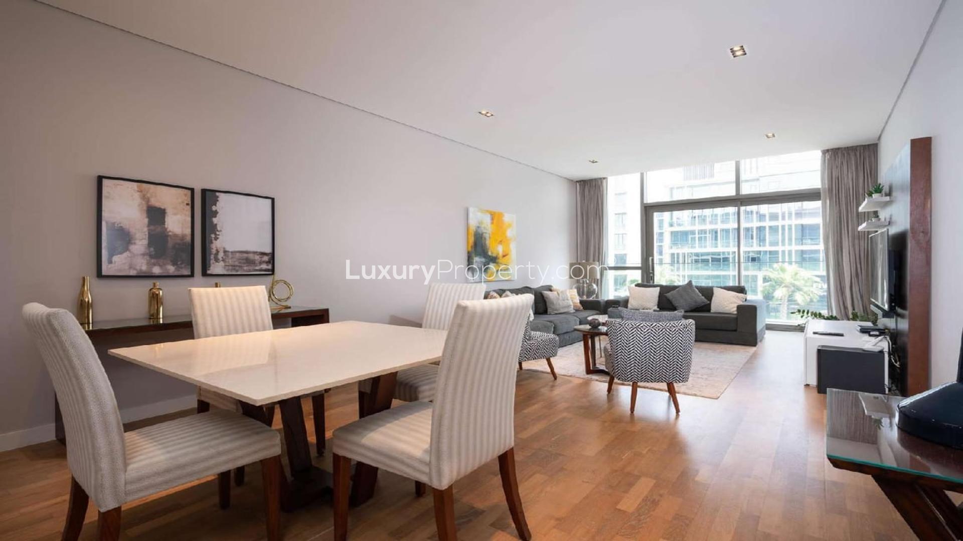 Furnished living and dining area in City Walk, Jumeirah 2-bed apartment for rent