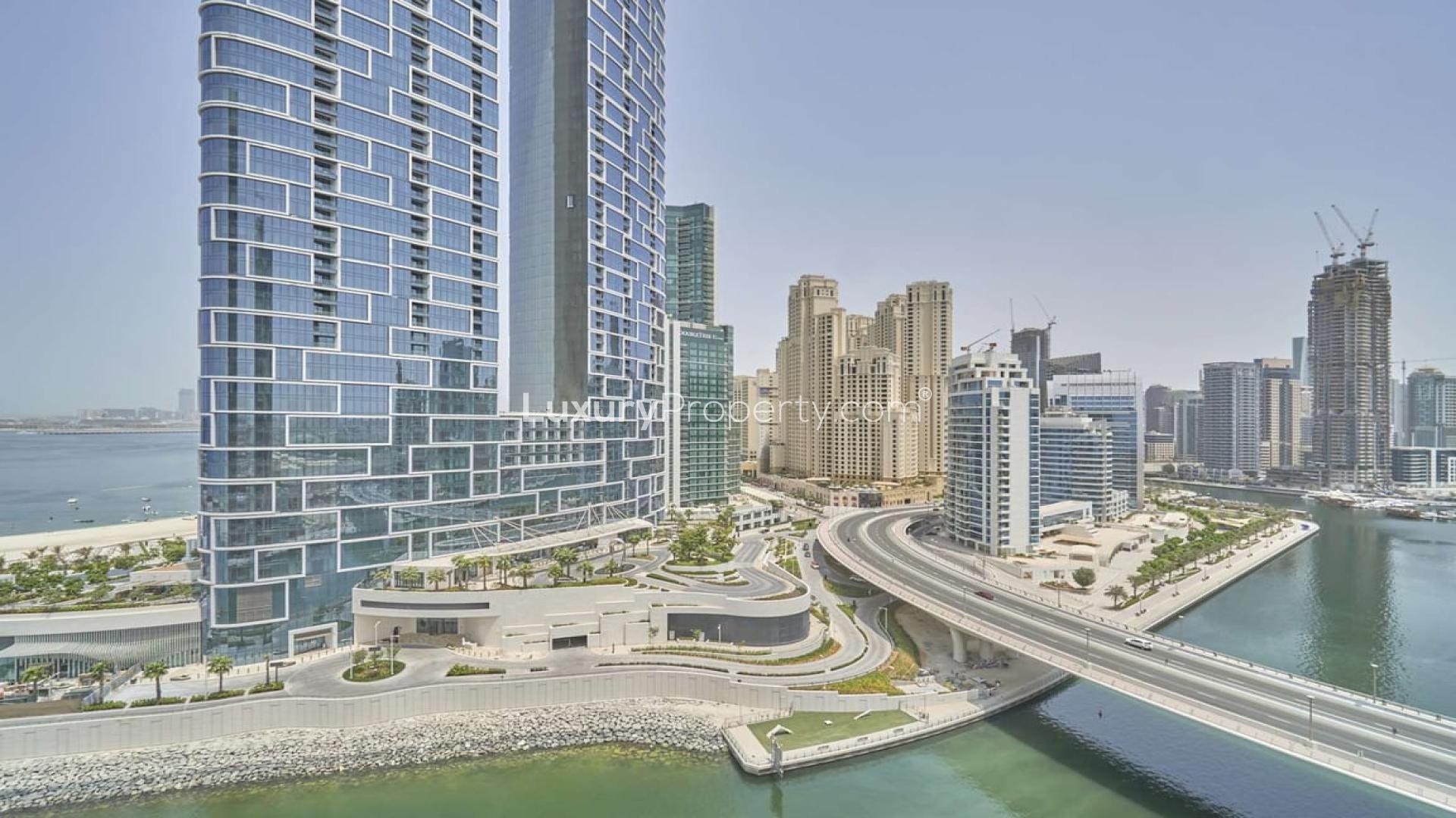Balcony view of Dubai Marina skyline and waterfront from vacant 2-bedroom apartment in 5242